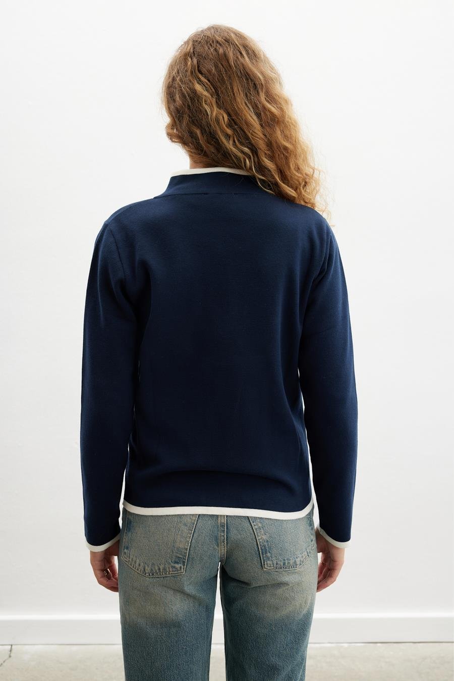 Peraluna Zippered Milano Stitch 2 Pockets %100 Organic Cotton Women’s Cardigan - Navy