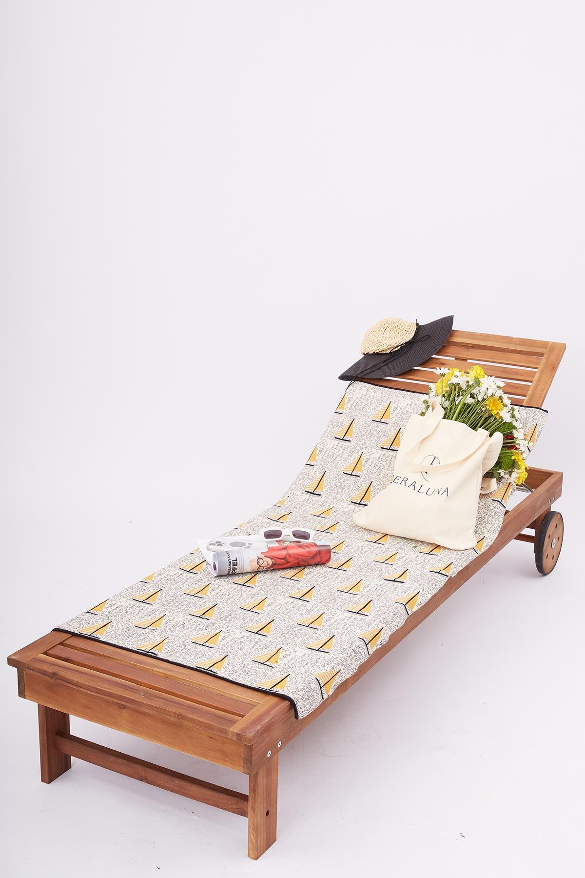 Peraluna SUMMER SAILING BEACH COVER Yelken Desenli Pamuklu Triko Plaj Örtüsü 75X150 CM - Ekru/Multi