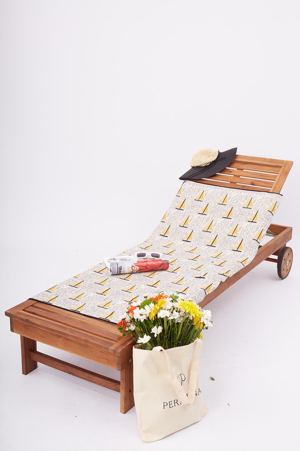 Peraluna SUMMER SAILING BEACH COVER Yelken Desenli Pamuklu Triko Plaj Örtüsü 75X150 CM - Ekru/Multi