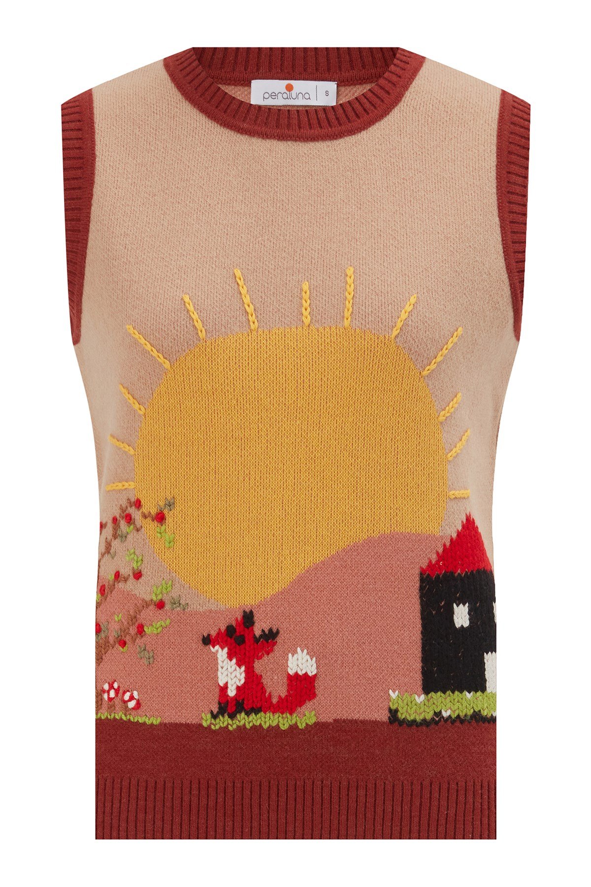 Peraluna SUNNY SLIPOVER El İşlemeli Kadın Triko Süveter Bej/Kahve