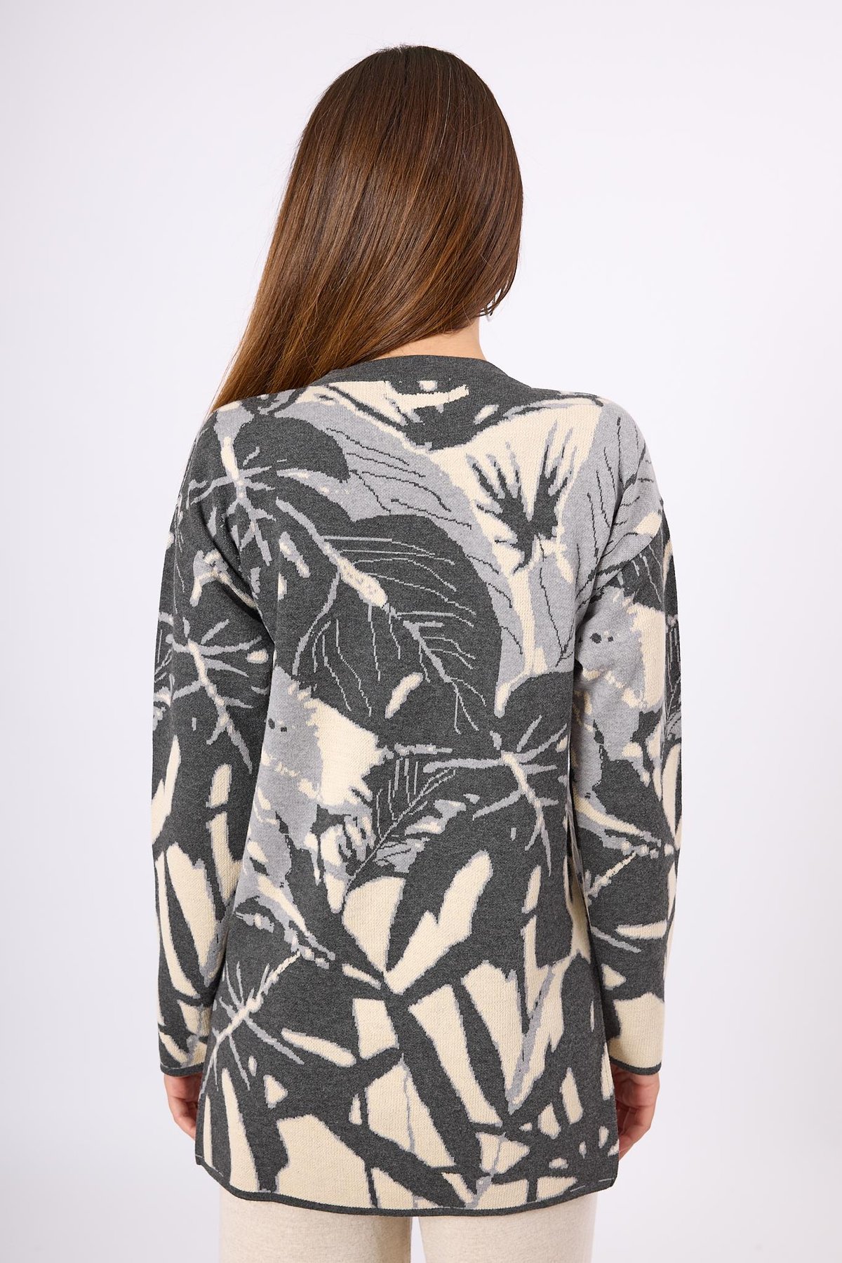 Peraluna Susan Jakarlı Kadın Triko Tunik - Ekru/Antrasit