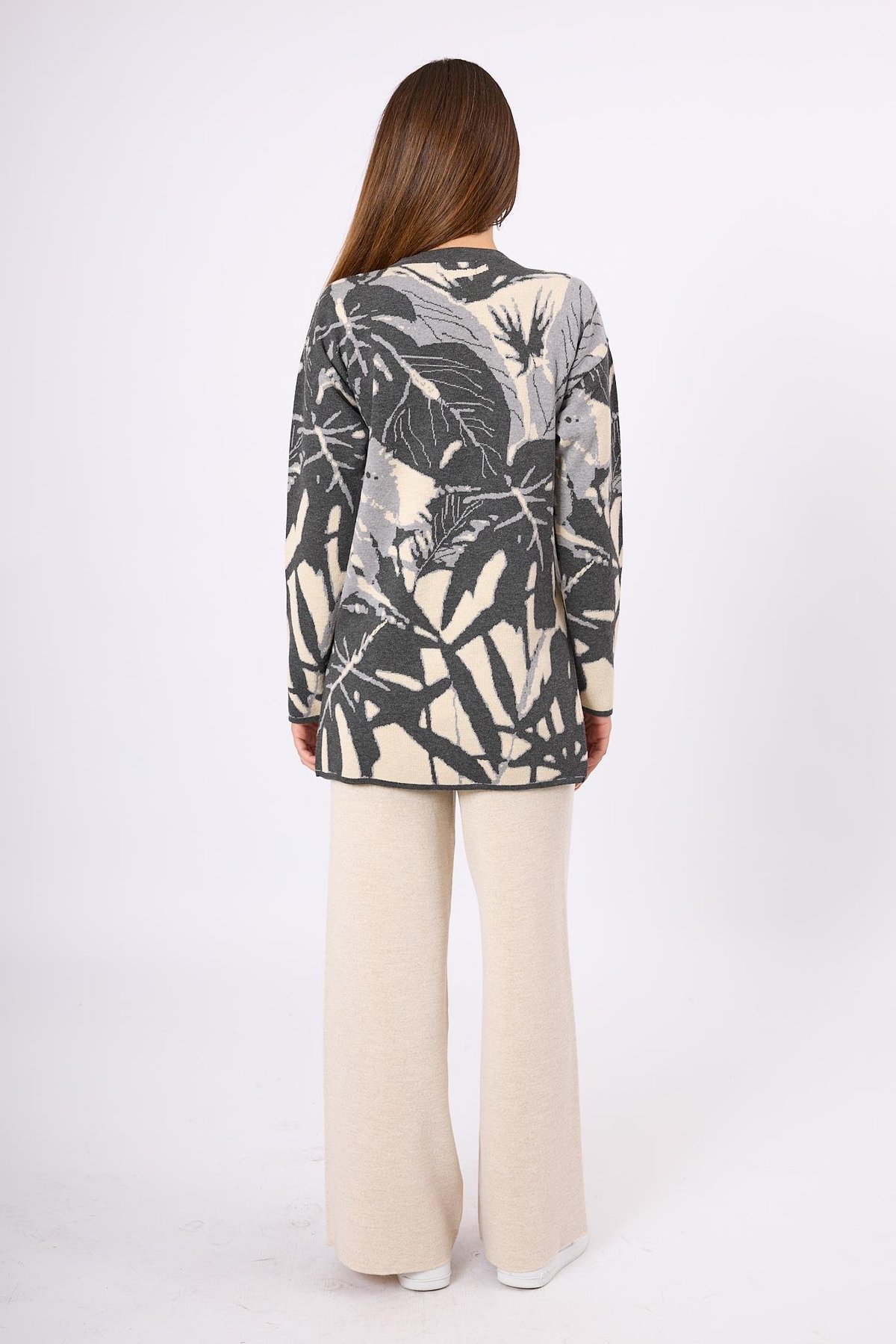 Peraluna Susan Jakarlı Kadın Triko Tunik - Ekru/Antrasit