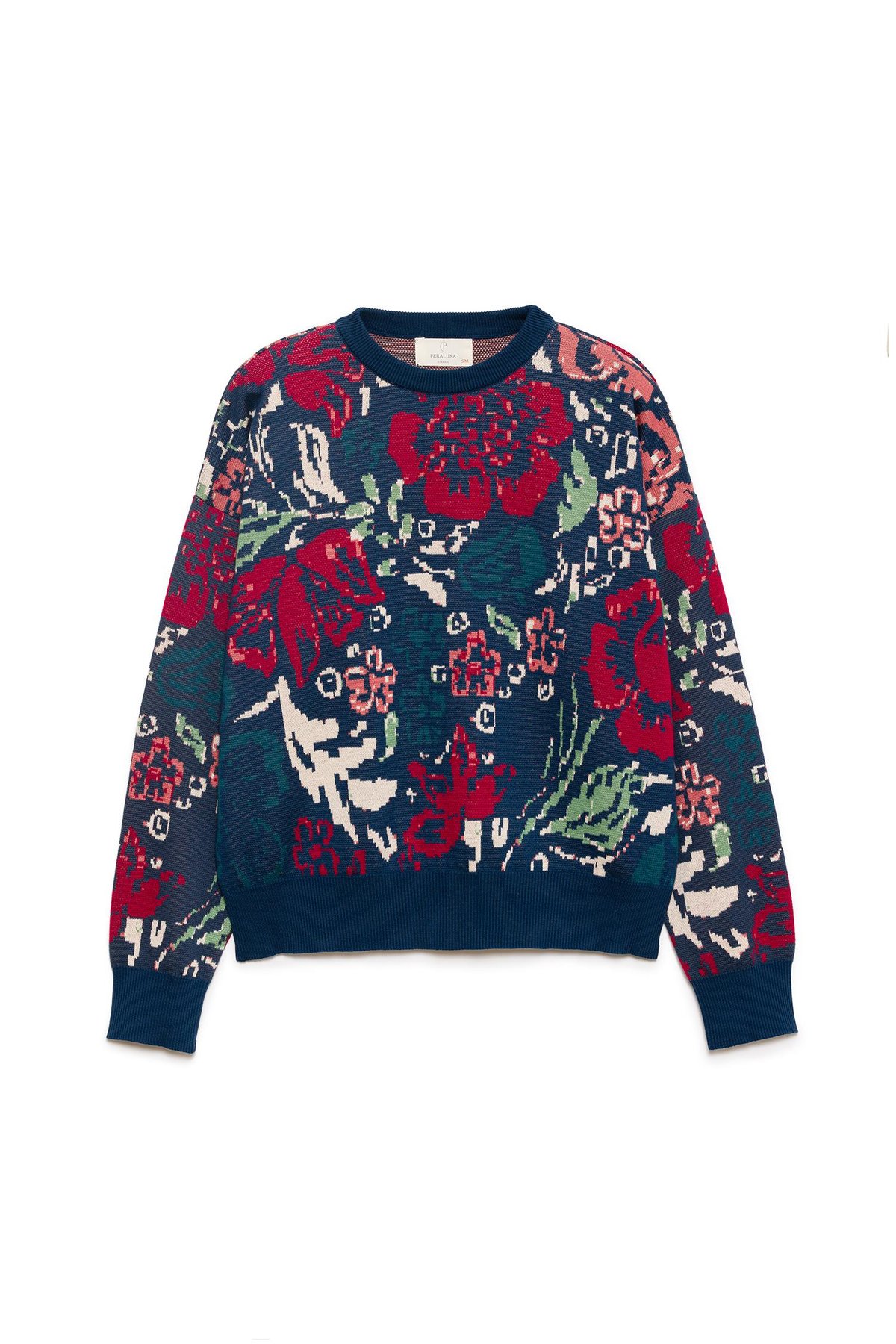 Peraluna Sweet Dreams Çiçek Jakarlı Kadın Triko Kazak - İndigo Multi