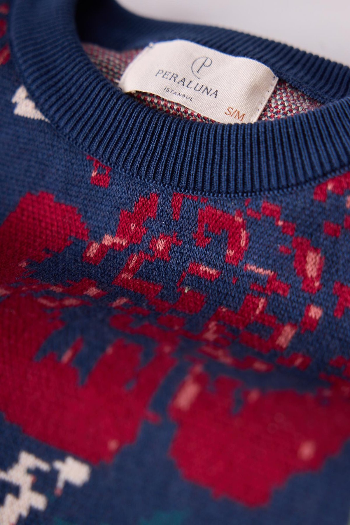 Peraluna Sweet Dreams Çiçek Jakarlı Kadın Triko Kazak - İndigo Multi