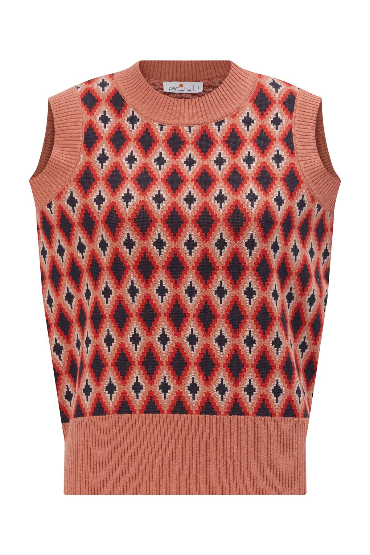 Peraluna TRUDY SLIPOVER Baklava Desenli Kadın Triko Süveter Multi Somon