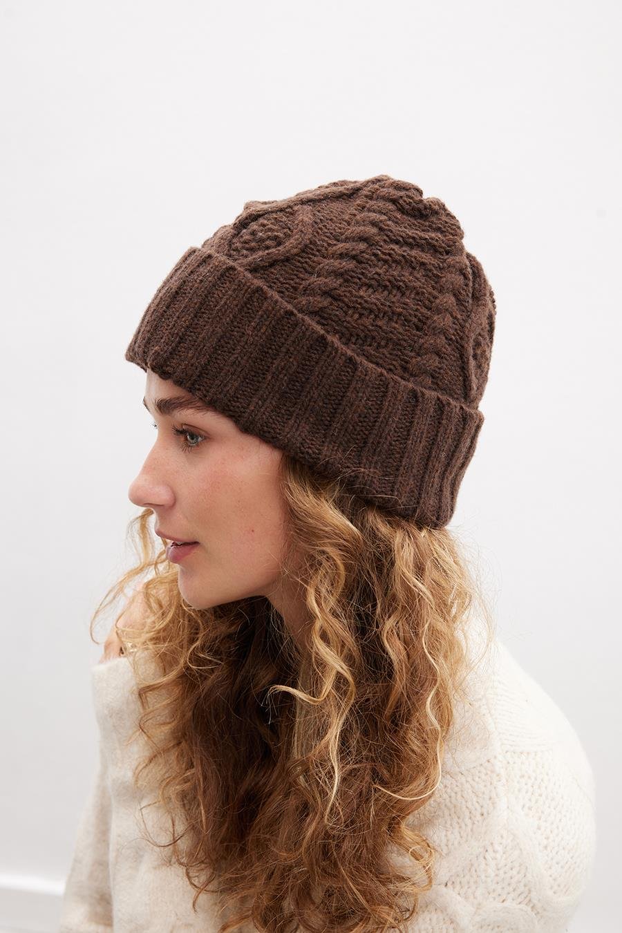 Peraluna TWINKLE BEANIE Saç Örgü Kadın Triko Bere - Kahve