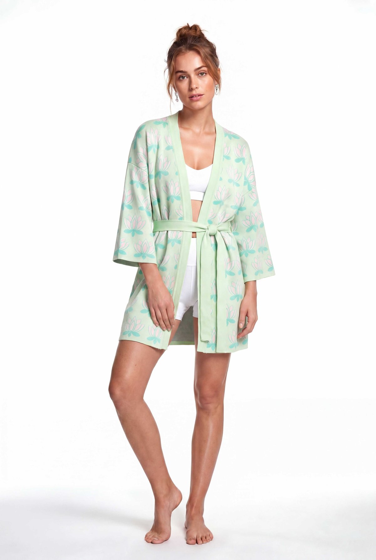 Peraluna Urban Lotus Kimono, İnce Yazlık Kadın Kimono - Mint Multi