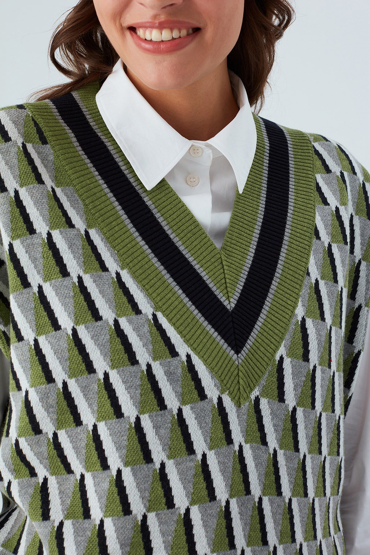 Peraluna Uzun V Yaka Kadın Triko Süveter Çok Renkli