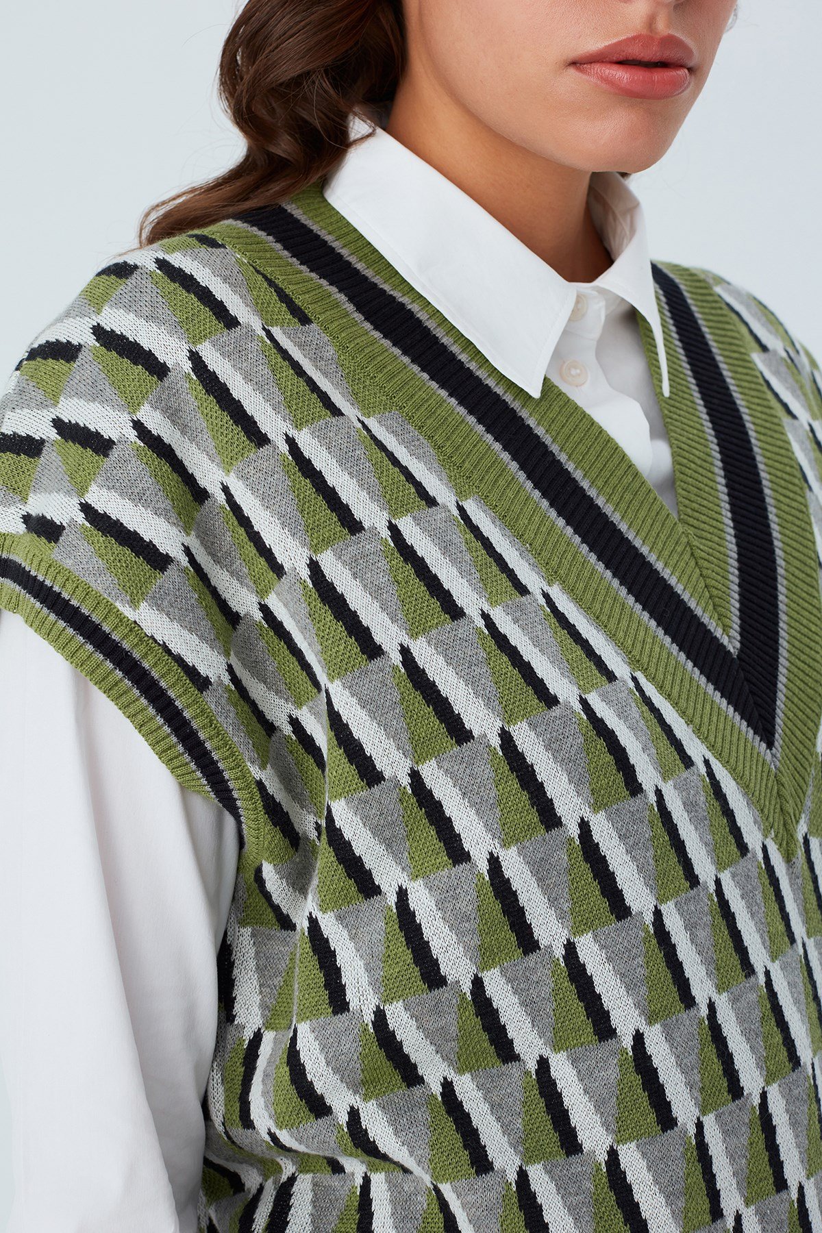 Peraluna Uzun V Yaka Kadın Triko Süveter Çok Renkli