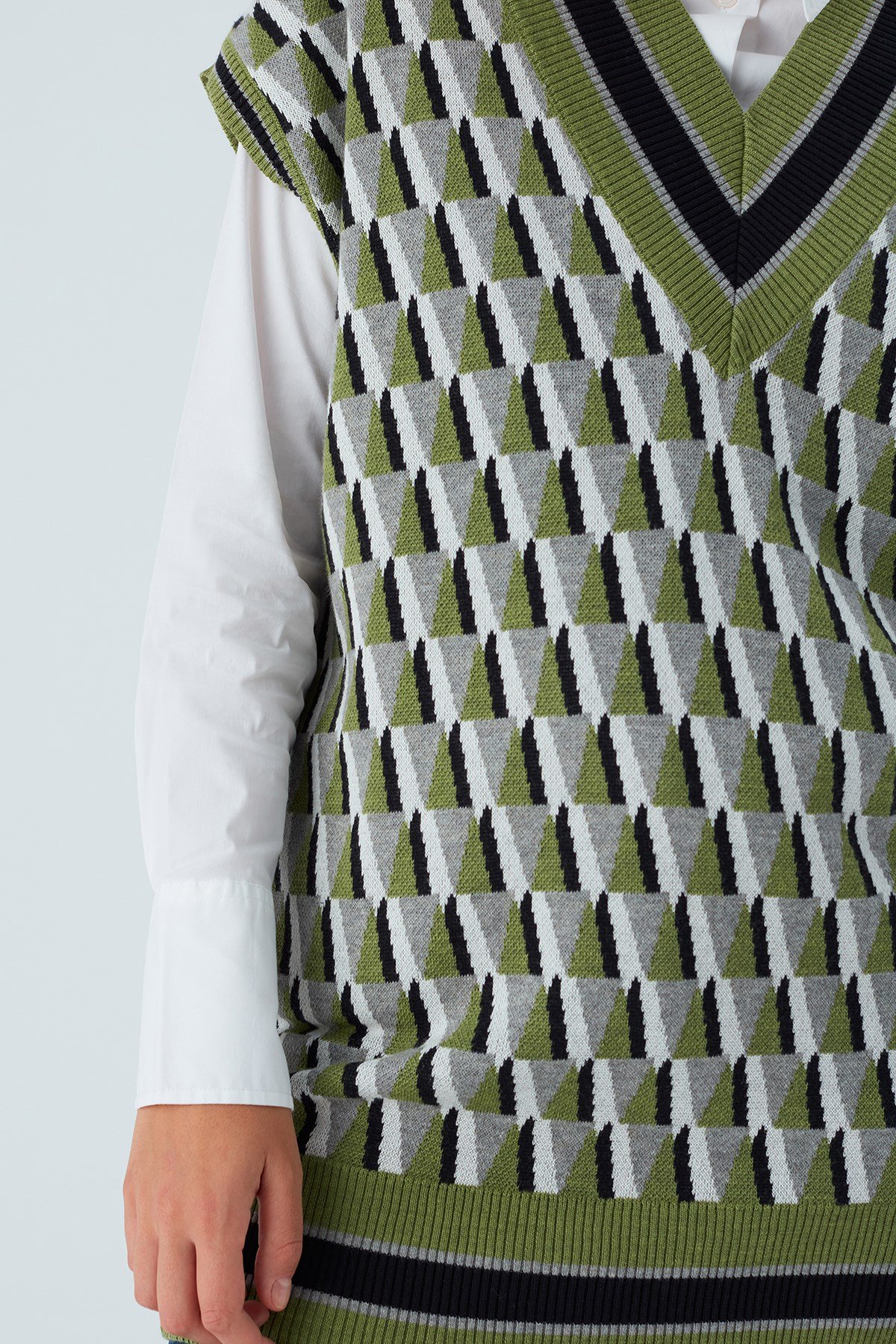 Peraluna Uzun V Yaka Kadın Triko Süveter Çok Renkli