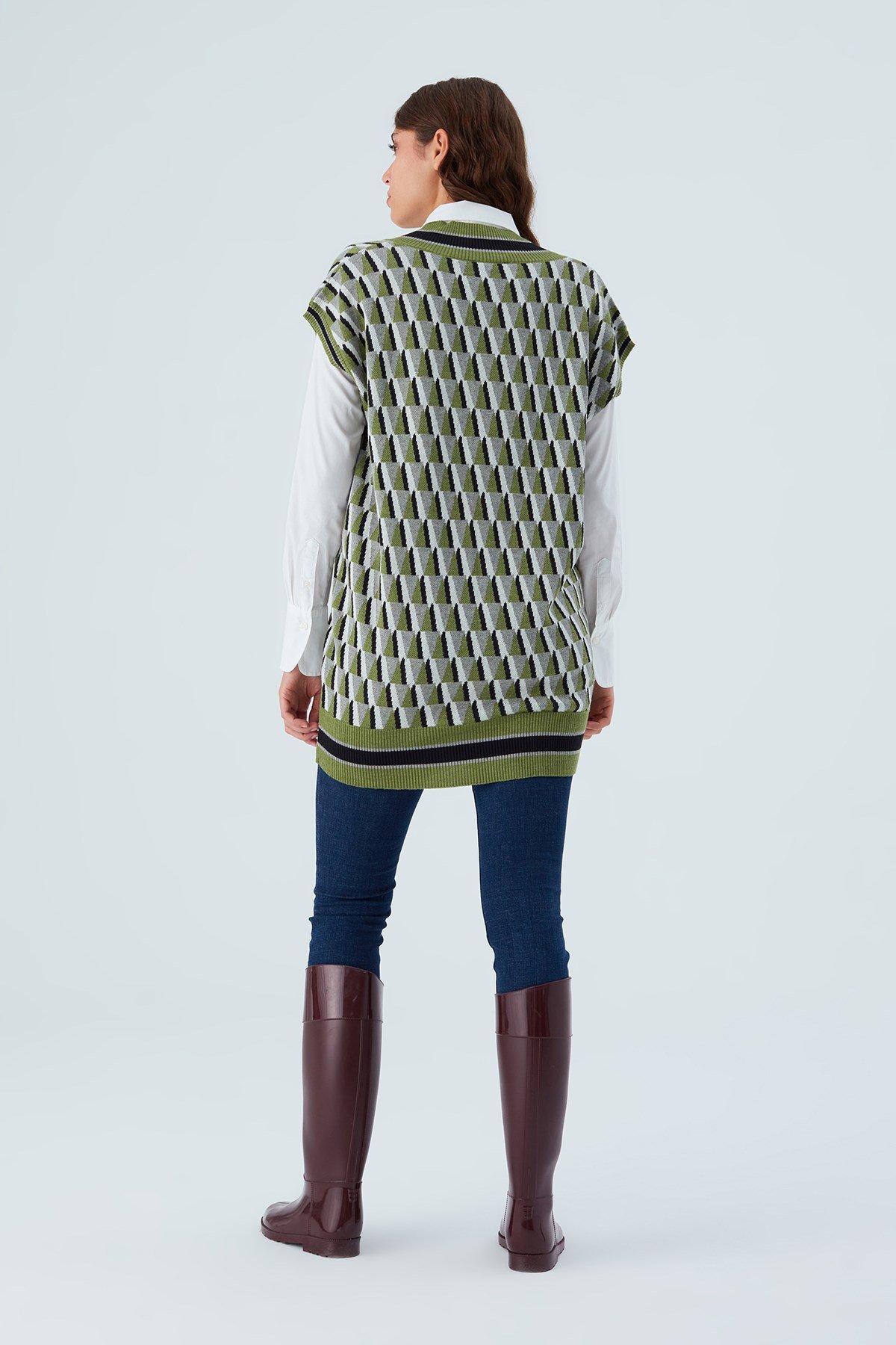 Peraluna Uzun V Yaka Kadın Triko Süveter Çok Renkli