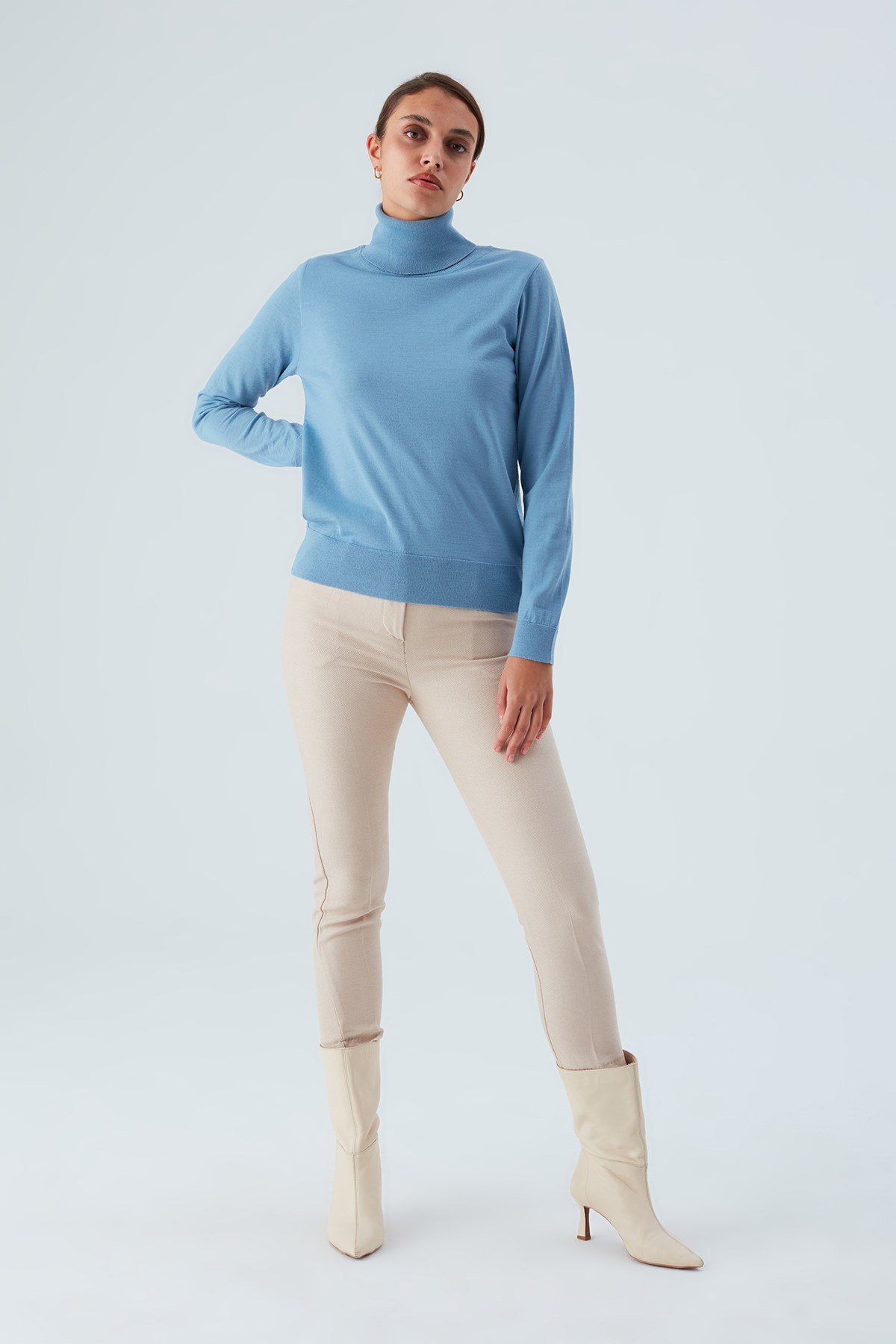 Peraluna VALERIA PULLOVER Turtleneck Slim Women's Knitwear Sweater - Blue