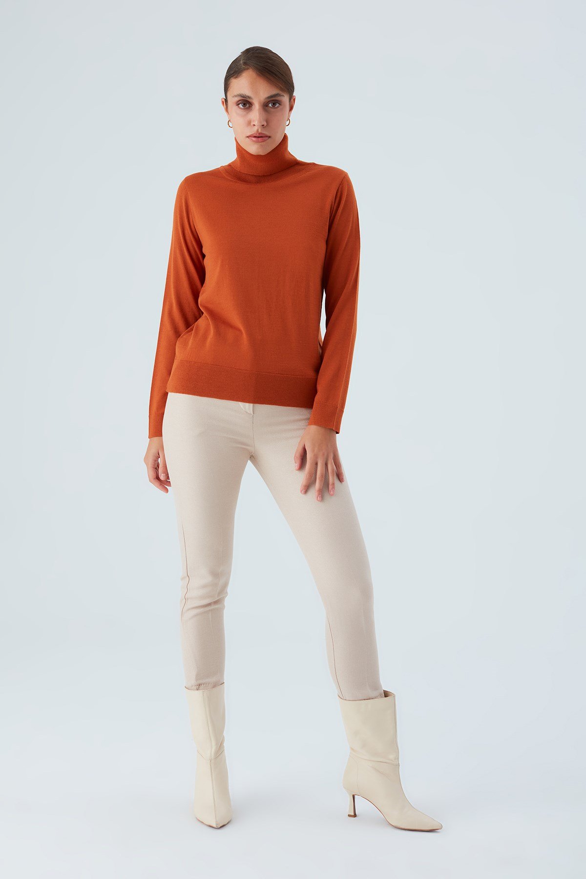 Peraluna VALERIA PULLOVER Turtleneck Slim Women's Knitwear Sweater - Orange