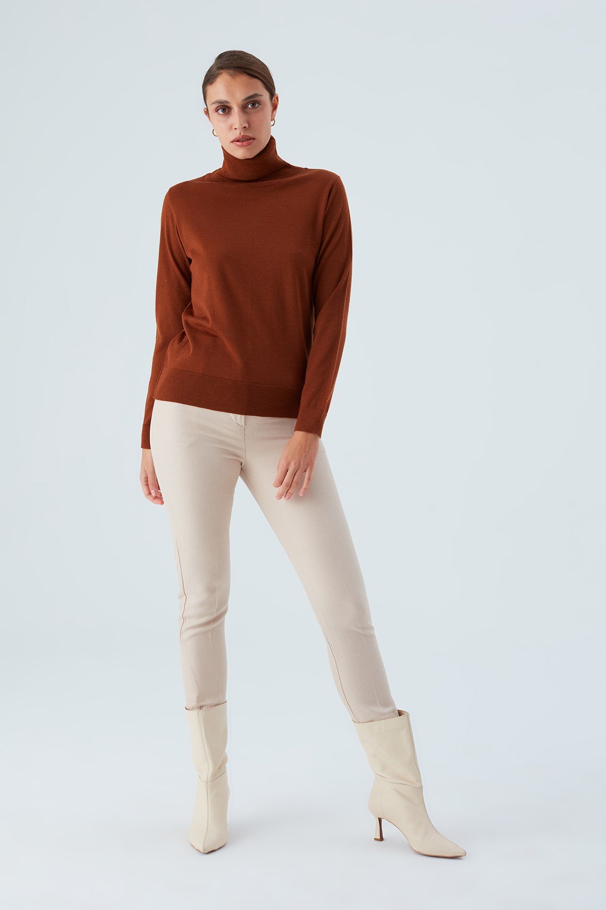Peraluna VALERIA PULLOVER Turtleneck Slim Women's Knitwear Sweater - Brown