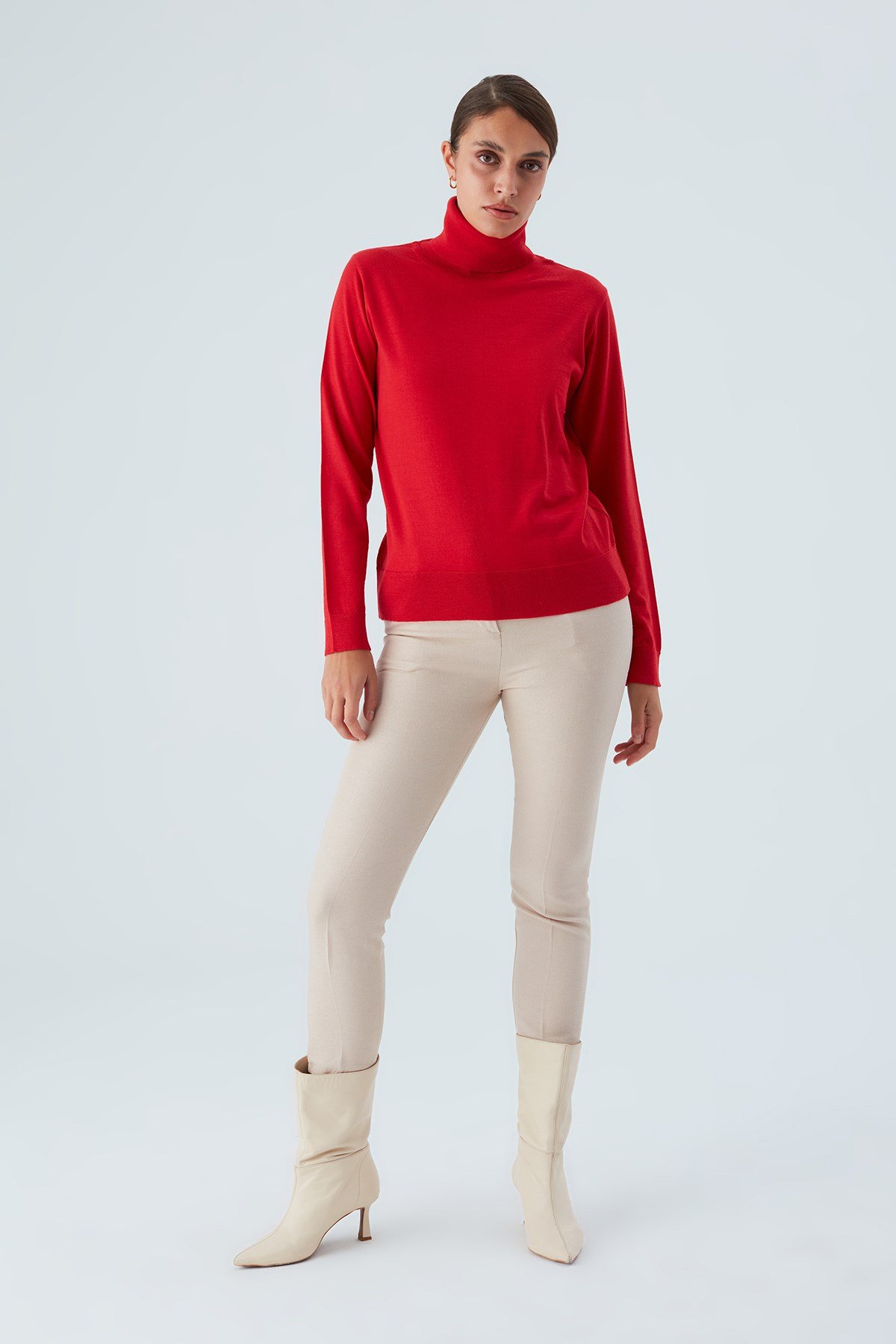 Peraluna VALERIA PULLOVER Turtleneck Slim Women's Knitwear Sweater - Red