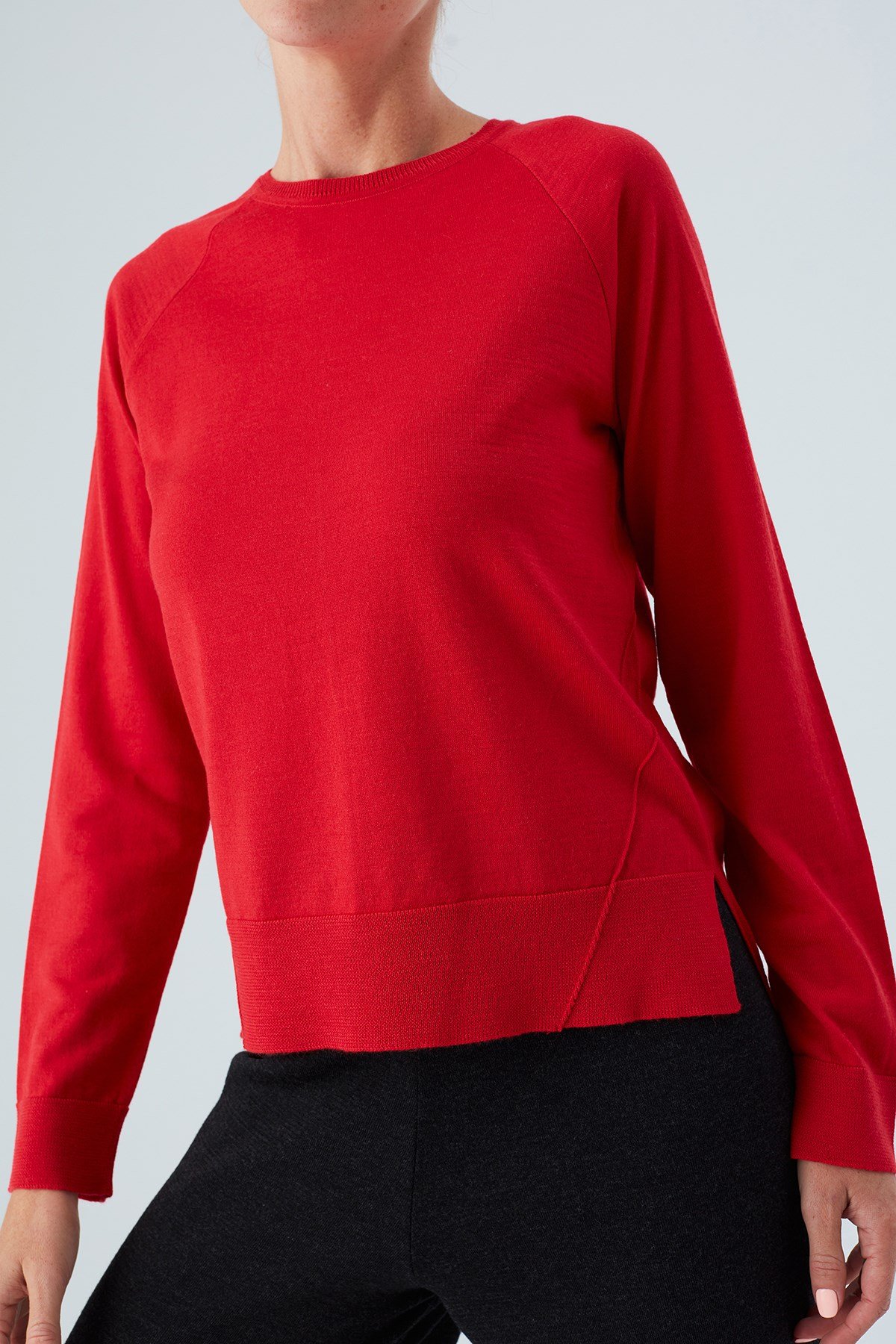 Peraluna VANESSA PULLOVER Merino Yünlü Yanları Yırtmaçlı Ince Kadın Triko Kazak Kırmızı