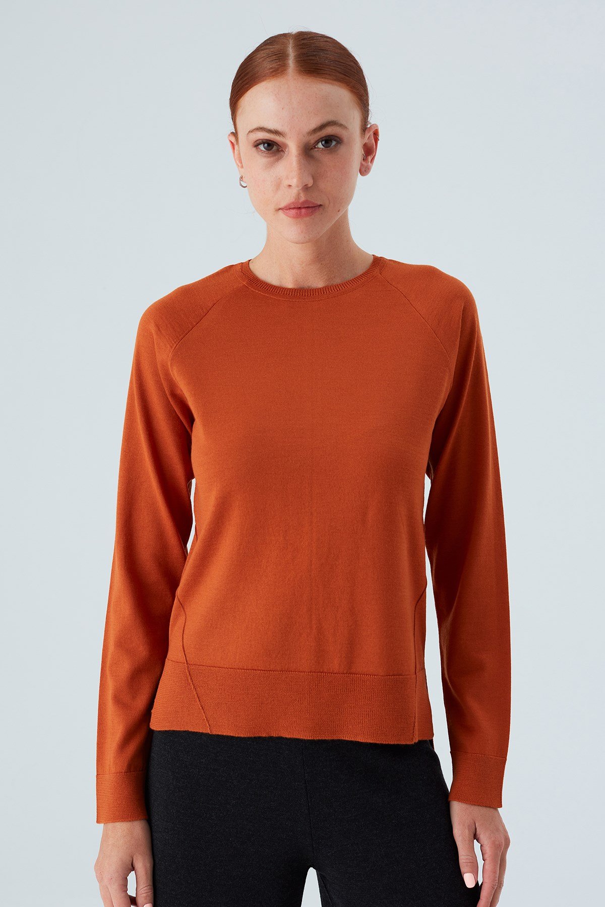 Peraluna VANESSA PULLOVER Merino Yünlü Yanları Yırtmaçlı Ince Kadın Triko Kazak Turuncu