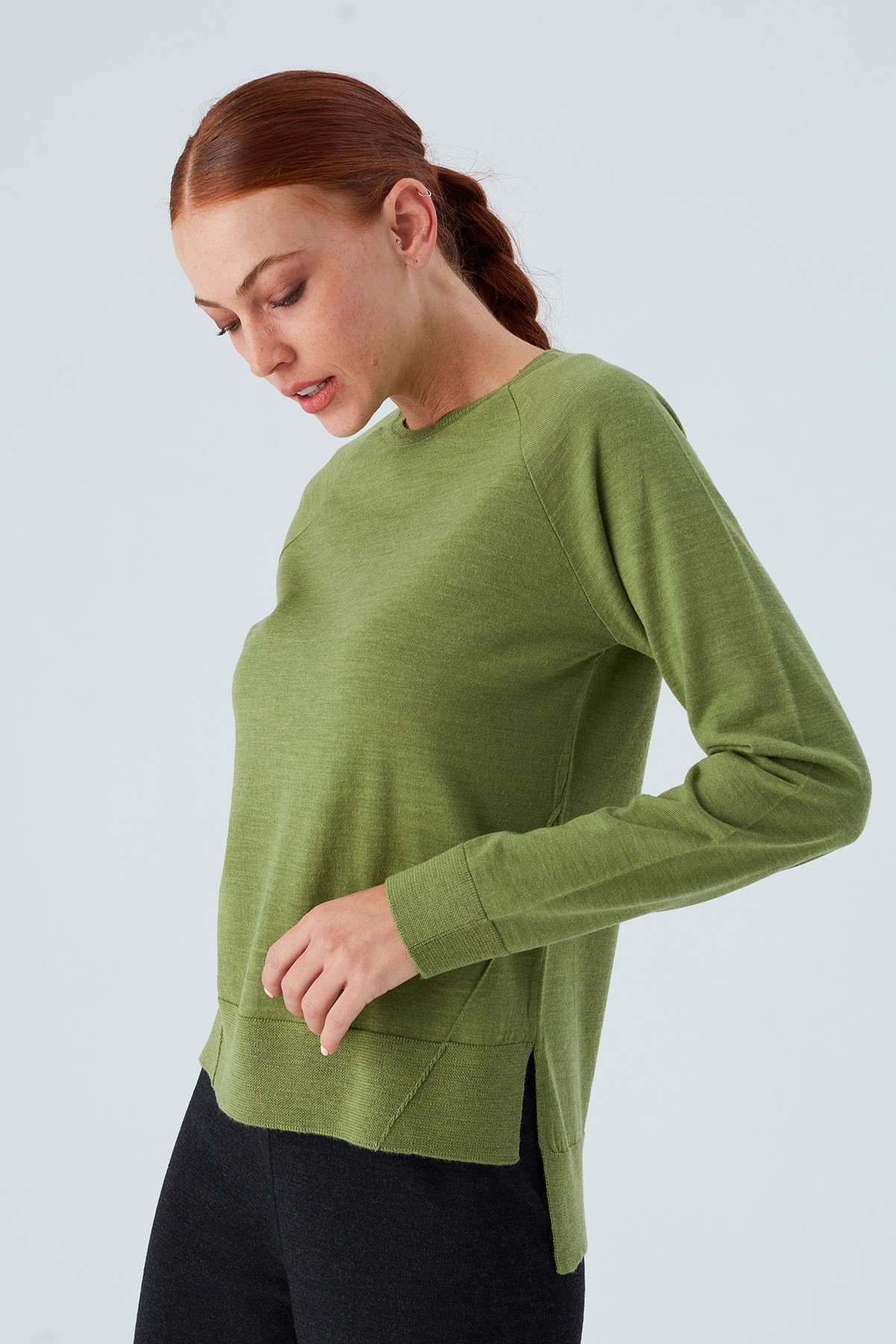 Peraluna VANESSA PULLOVER Merino Yünlü Yanları Yırtmaçlı Ince Kadın Triko Kazak Yeşil