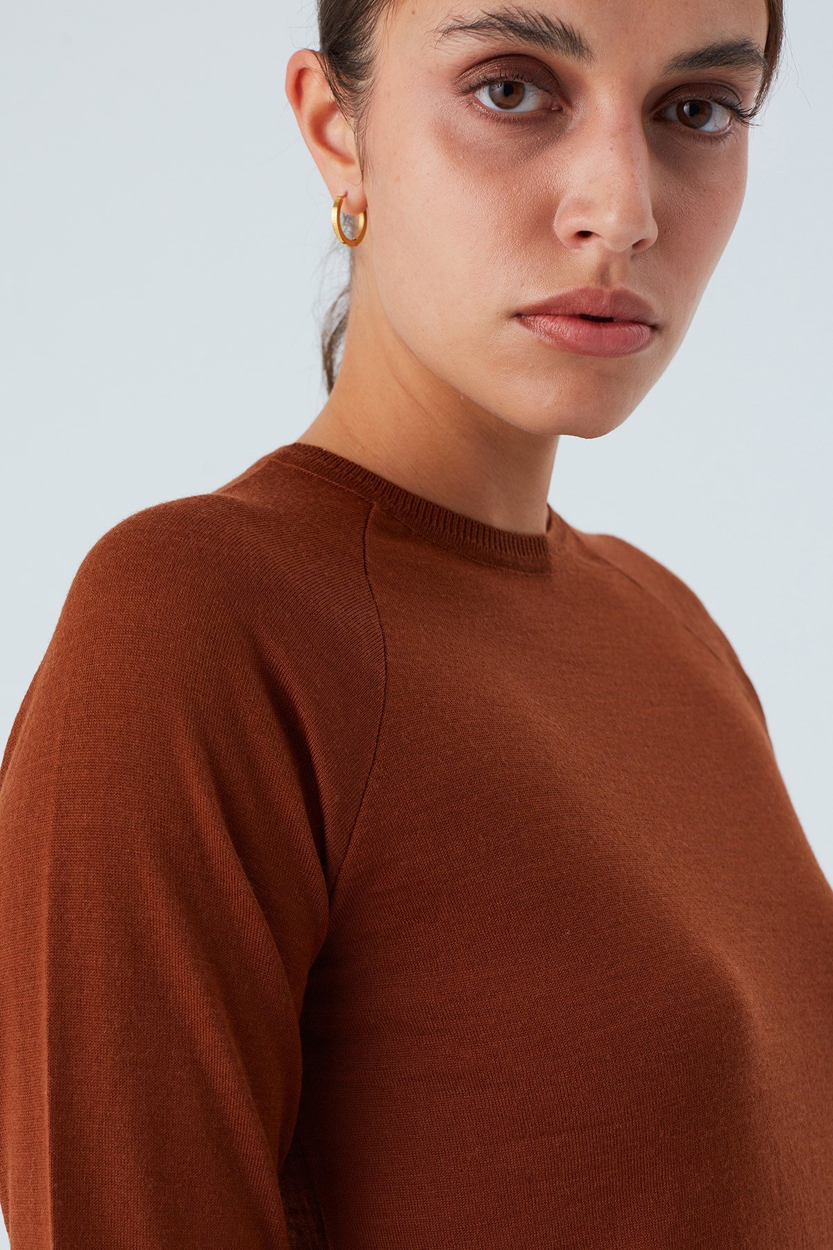 Peraluna VANESSA PULLOVER Merino Yünlü Yanları Yırtmaçlı Ince Kadın Triko Kazak Kahve