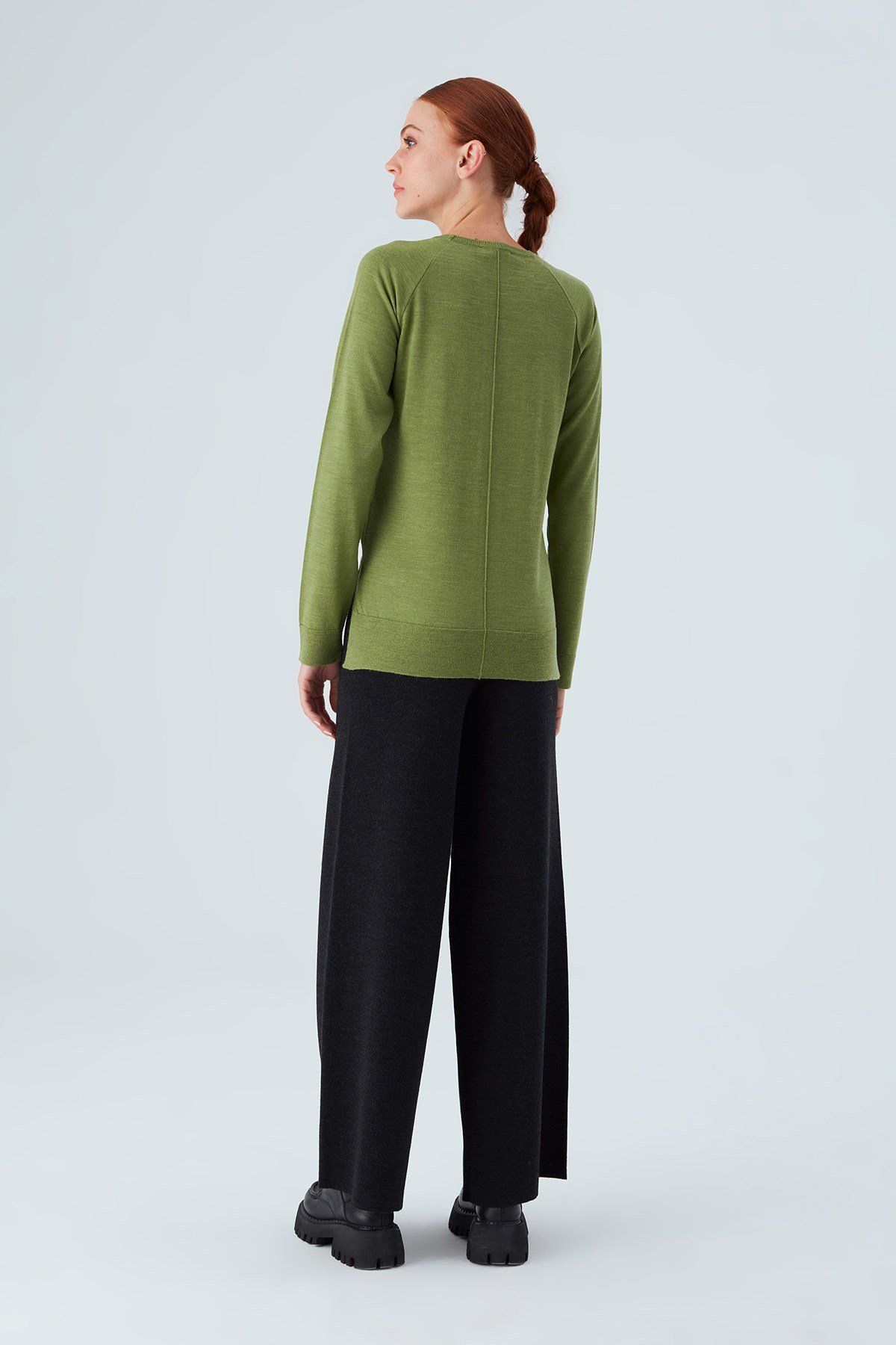 Peraluna VANESSA PULLOVER Merino Yünlü Yanları Yırtmaçlı Ince Kadın Triko Kazak Yeşil