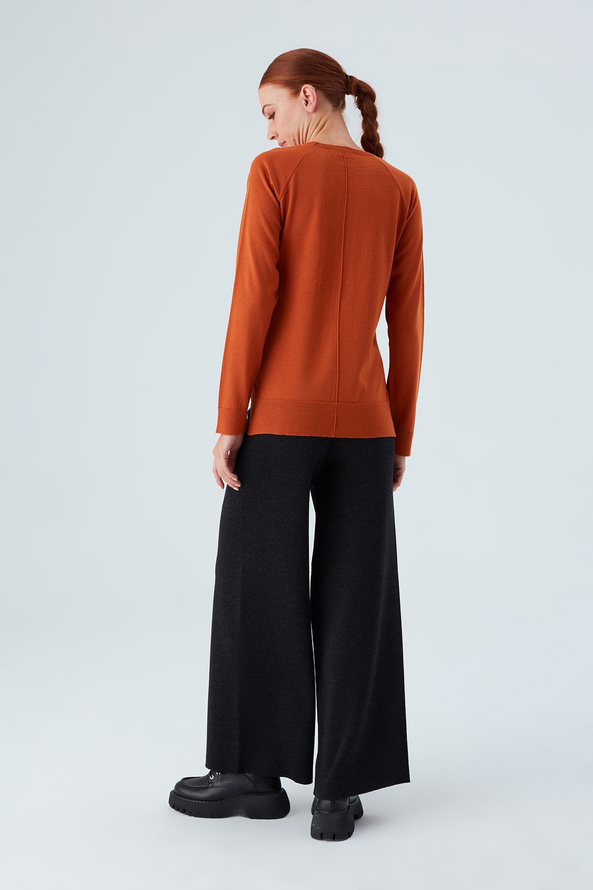 Peraluna VANESSA PULLOVER Merino Yünlü Yanları Yırtmaçlı Ince Kadın Triko Kazak Turuncu