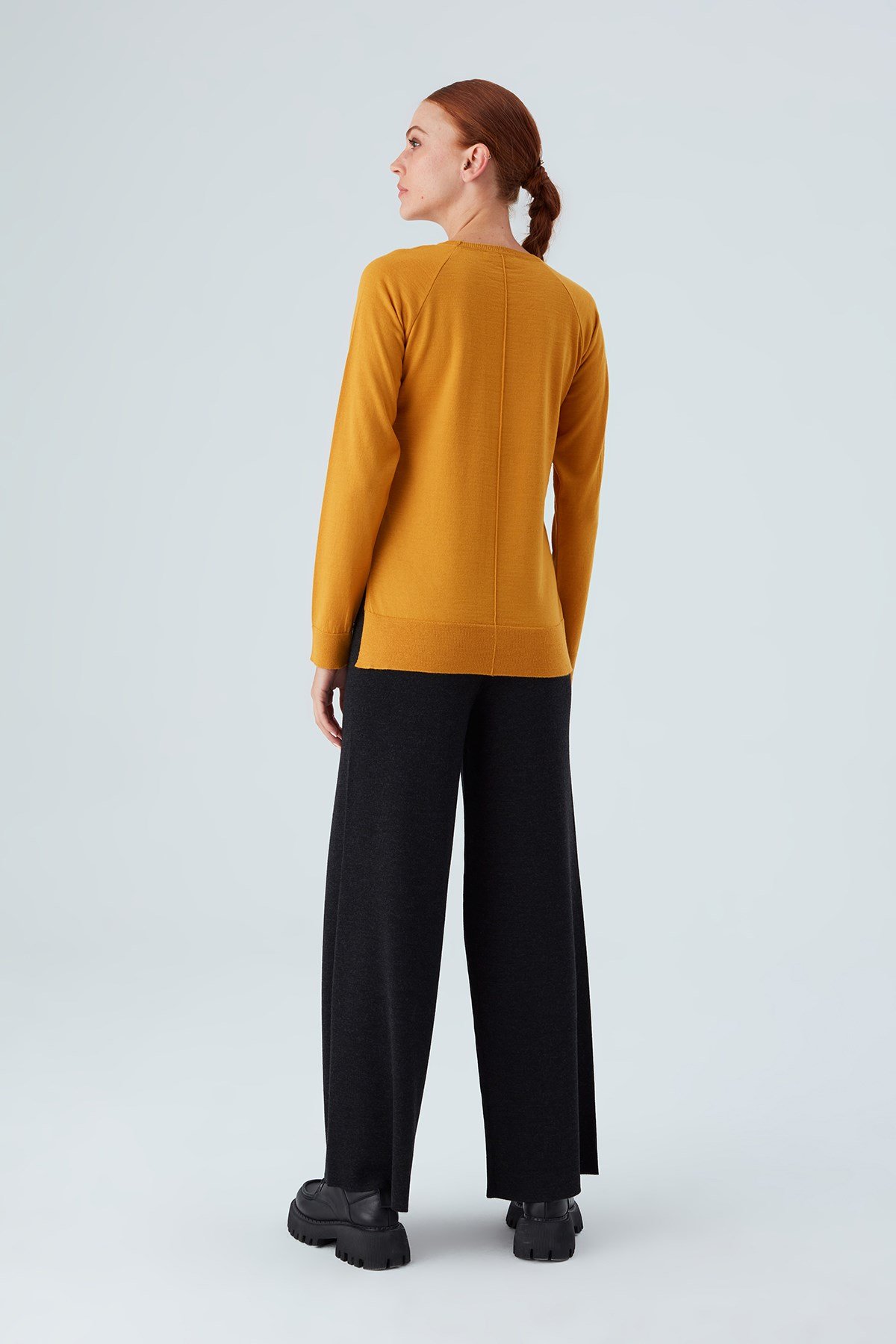 Peraluna VANESSA PULLOVER Merino Yünlü Yanları Yırtmaçlı Ince Kadın Triko Kazak Sarı