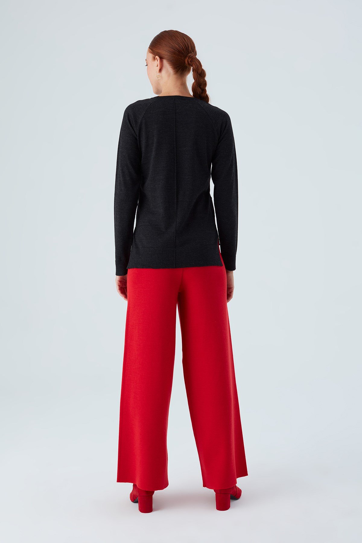 Peraluna VANESSA PULLOVER Merino Yünlü Yanları Yırtmaçlı Ince Kadın Triko Kazak Antrasit Melanj