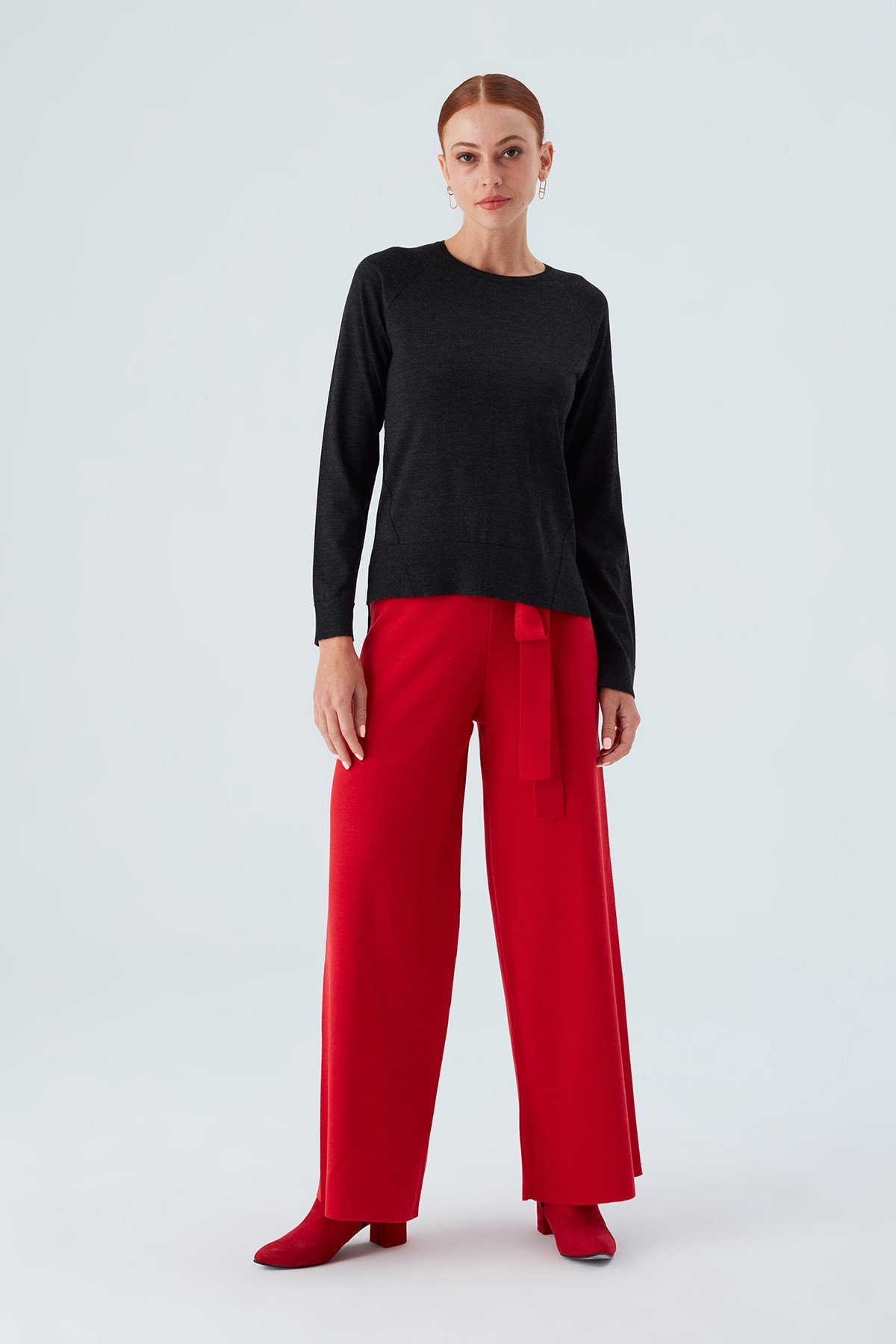 Peraluna VANESSA PULLOVER Merino Yünlü Yanları Yırtmaçlı Ince Kadın Triko Kazak Antrasit Melanj