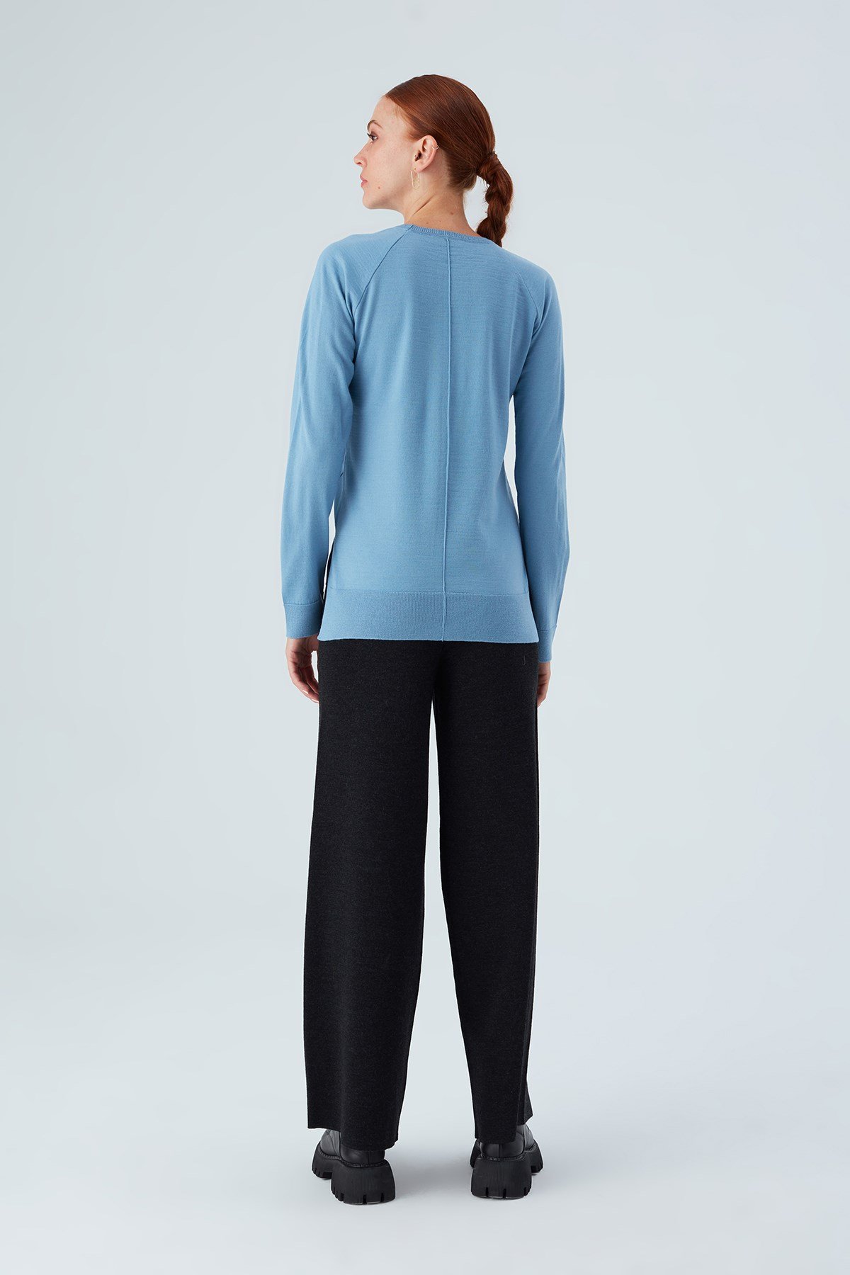 Peraluna VANESSA PULLOVER Merino Yünlü Yanları Yırtmaçlı Ince Kadın Triko Kazak Mavi