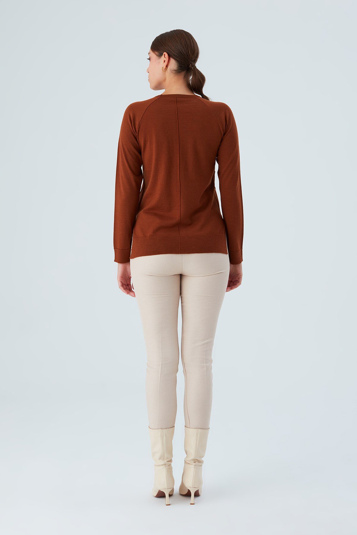 Peraluna VANESSA PULLOVER Merino Yünlü Yanları Yırtmaçlı Ince Kadın Triko Kazak Kahve