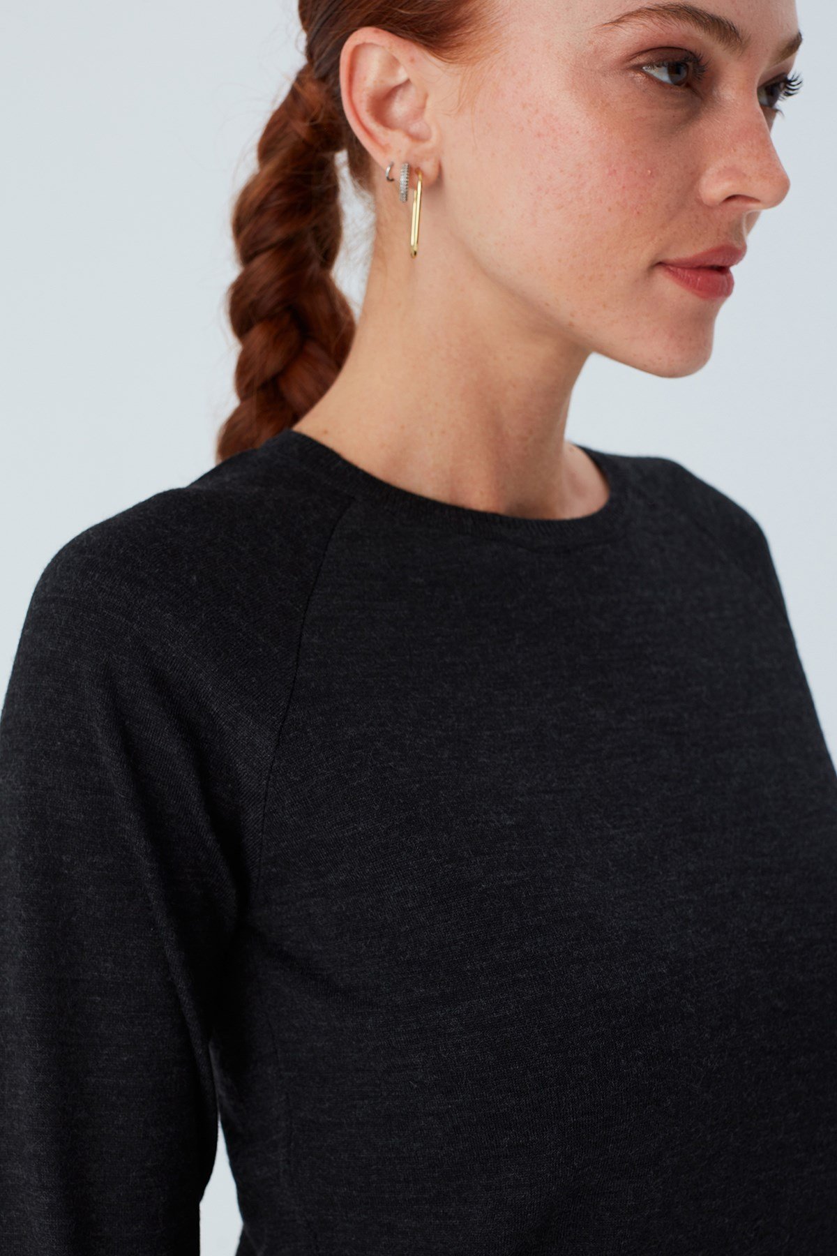 Peraluna VANESSA PULLOVER Merino Yünlü Yanları Yırtmaçlı Ince Kadın Triko Kazak Antrasit Melanj