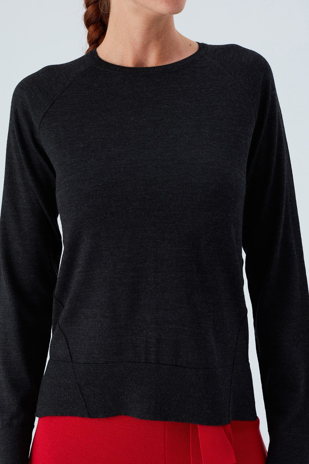 Peraluna VANESSA PULLOVER Merino Yünlü Yanları Yırtmaçlı Ince Kadın Triko Kazak Antrasit Melanj