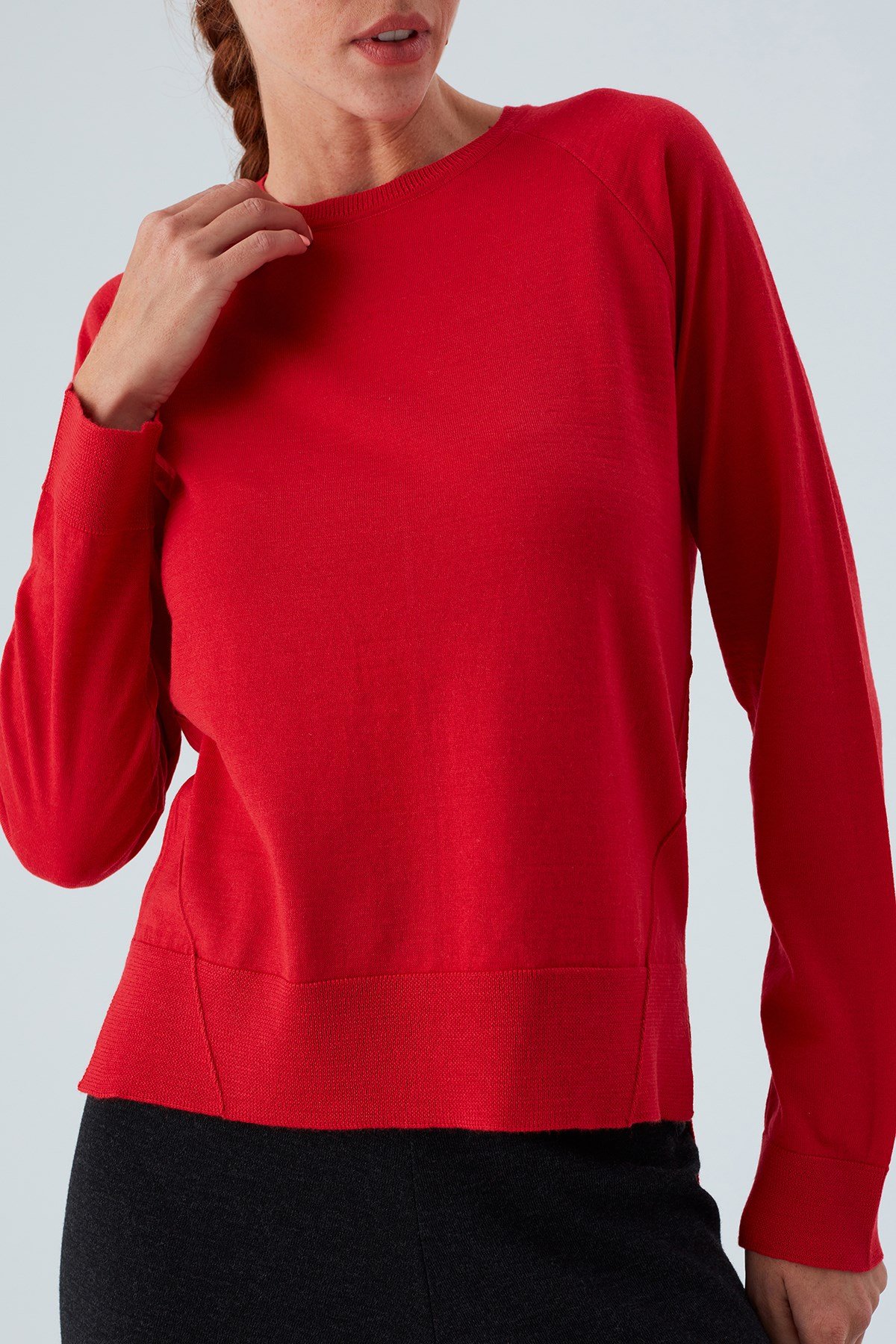 Peraluna VANESSA PULLOVER Merino Yünlü Yanları Yırtmaçlı Ince Kadın Triko Kazak Kırmızı