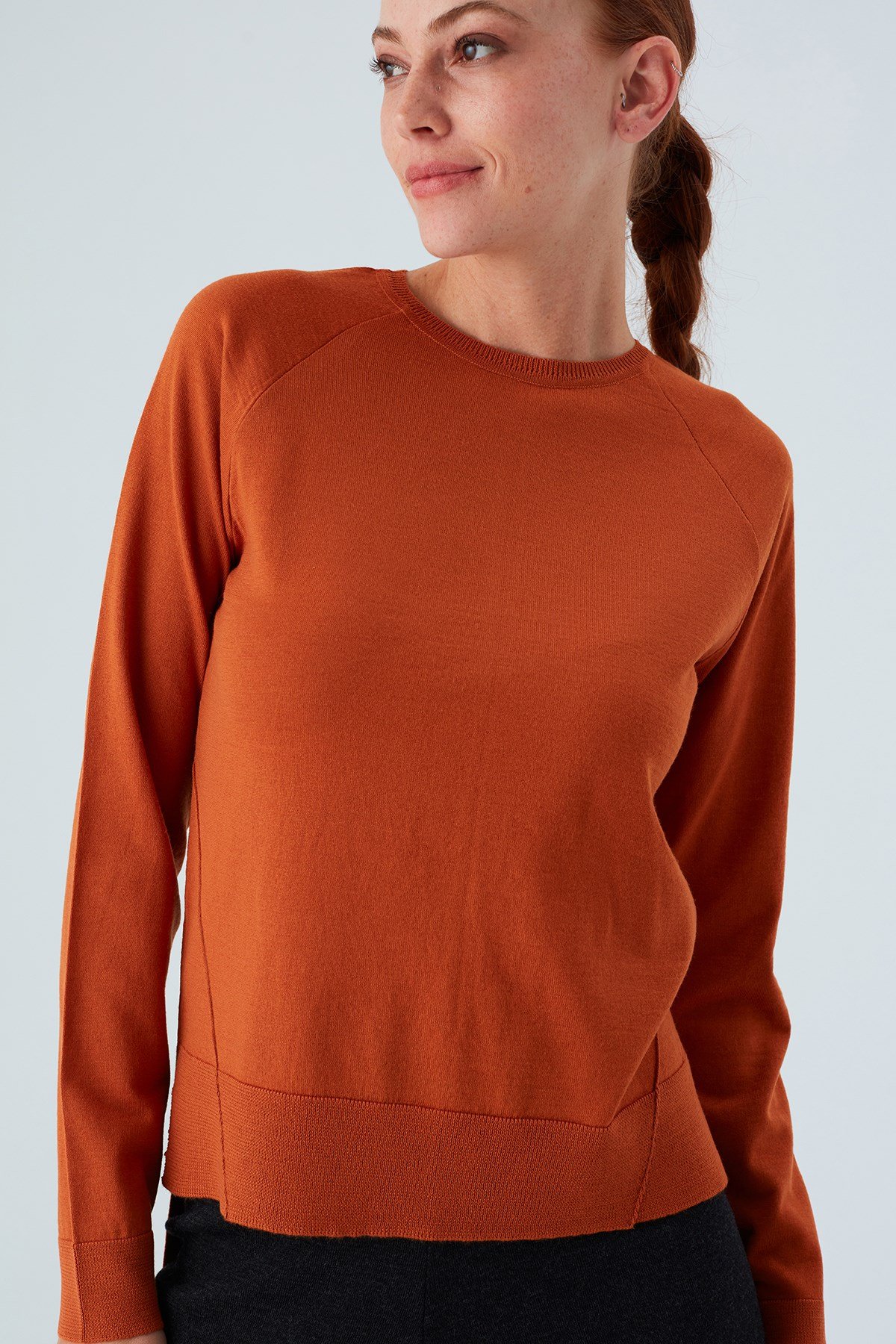 Peraluna VANESSA PULLOVER Merino Yünlü Yanları Yırtmaçlı Ince Kadın Triko Kazak Turuncu