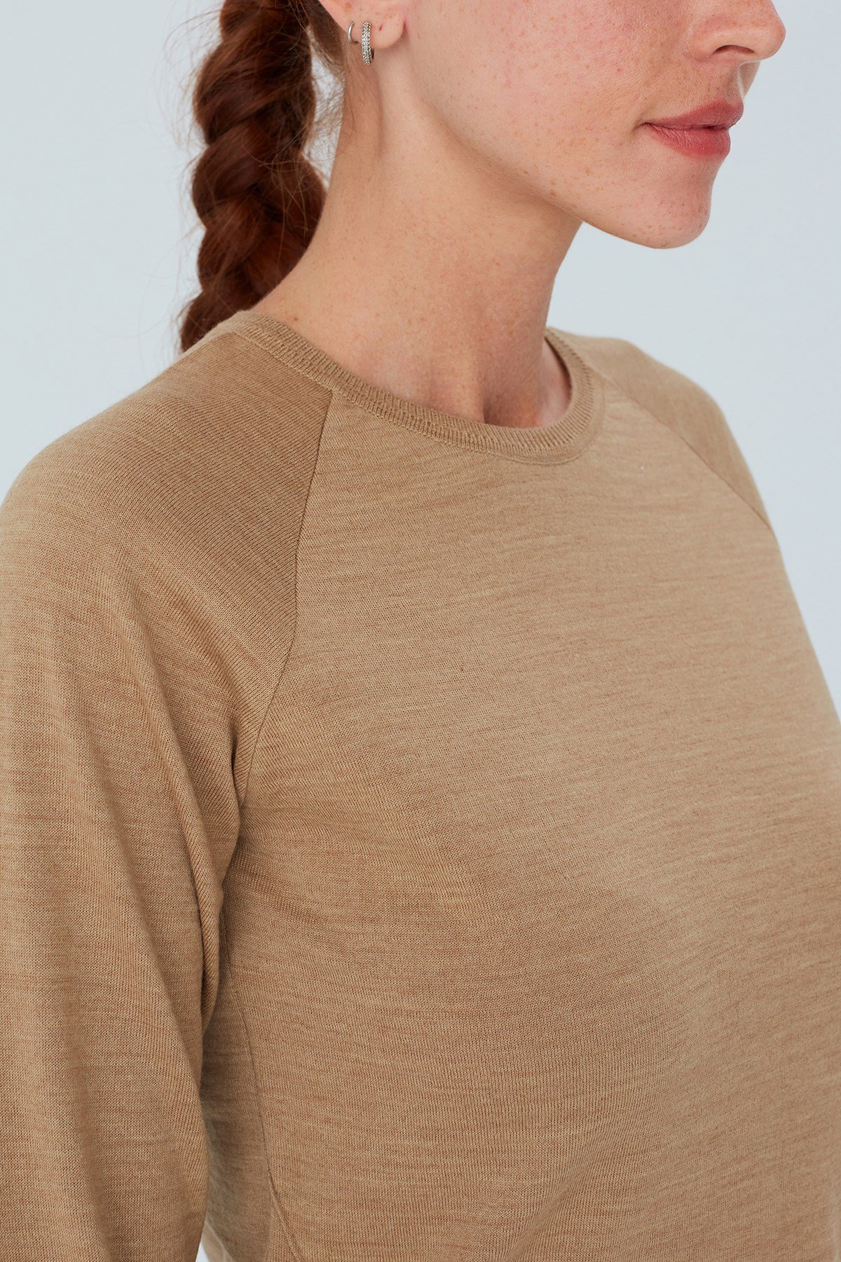 Peraluna VANESSA PULLOVER Merino Yünlü Yanları Yırtmaçlı Ince Kadın Triko Kazak Camel Melanj