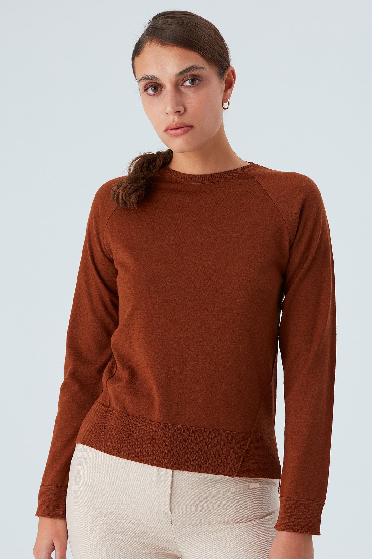 Peraluna VANESSA PULLOVER Merino Yünlü Yanları Yırtmaçlı Ince Kadın Triko Kazak Kahve