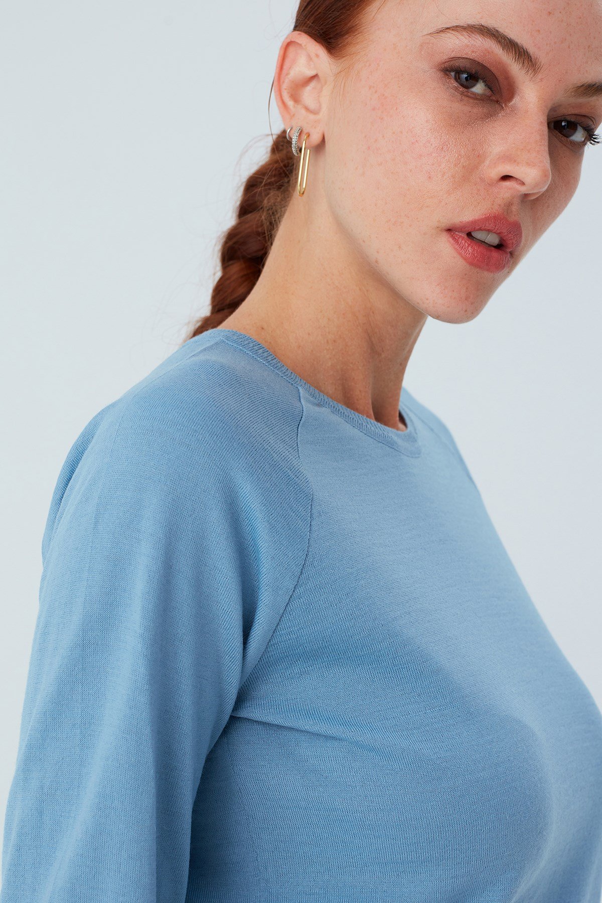 Peraluna VANESSA PULLOVER Merino Yünlü Yanları Yırtmaçlı Ince Kadın Triko Kazak Mavi