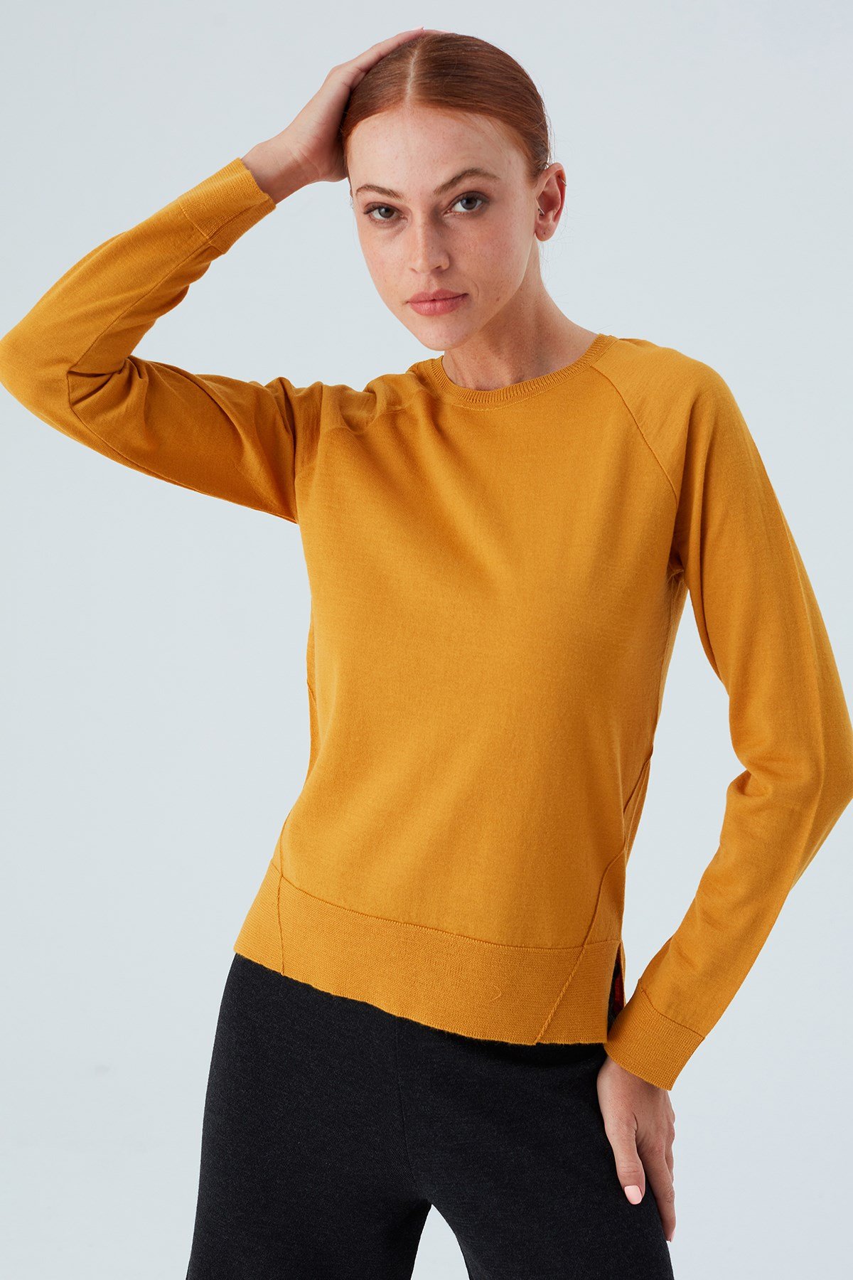 Peraluna VANESSA PULLOVER Merino Yünlü Yanları Yırtmaçlı Ince Kadın Triko Kazak Sarı