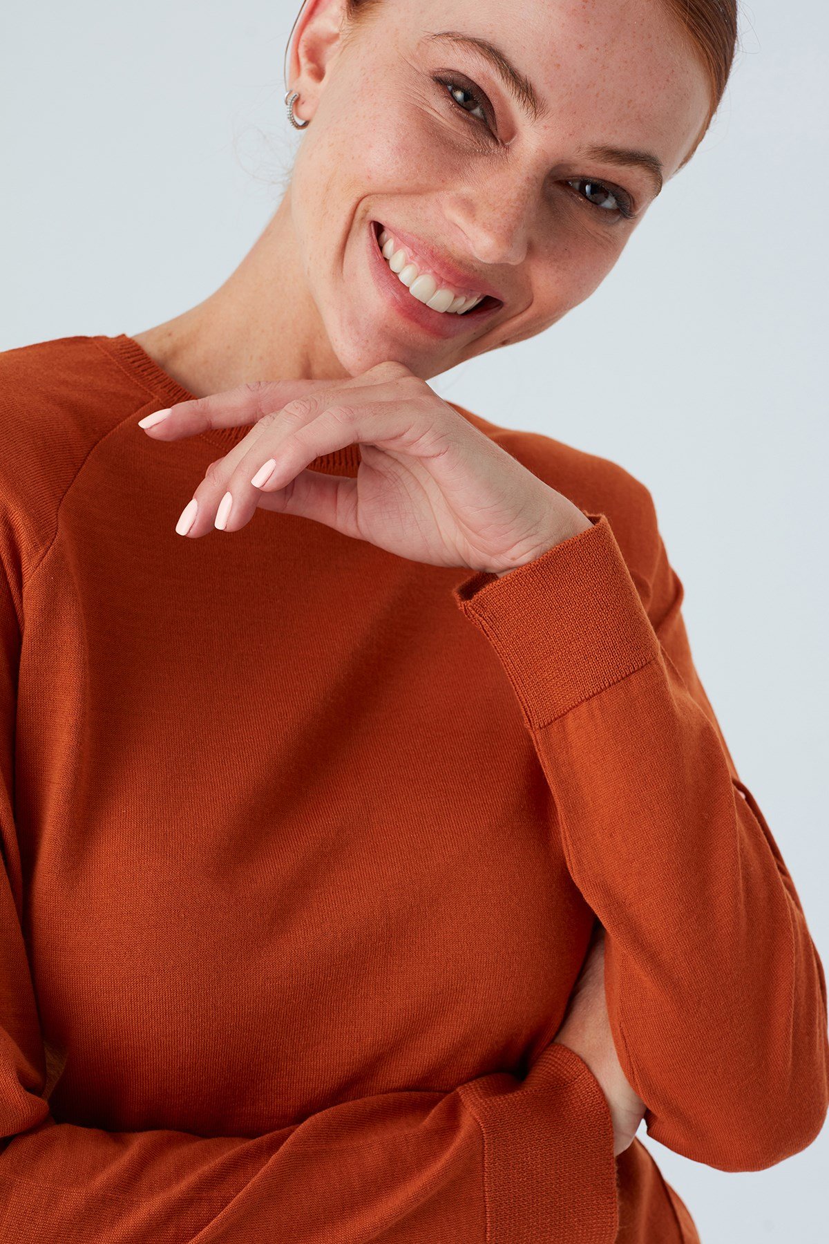 Peraluna VANESSA PULLOVER Merino Yünlü Yanları Yırtmaçlı Ince Kadın Triko Kazak Turuncu