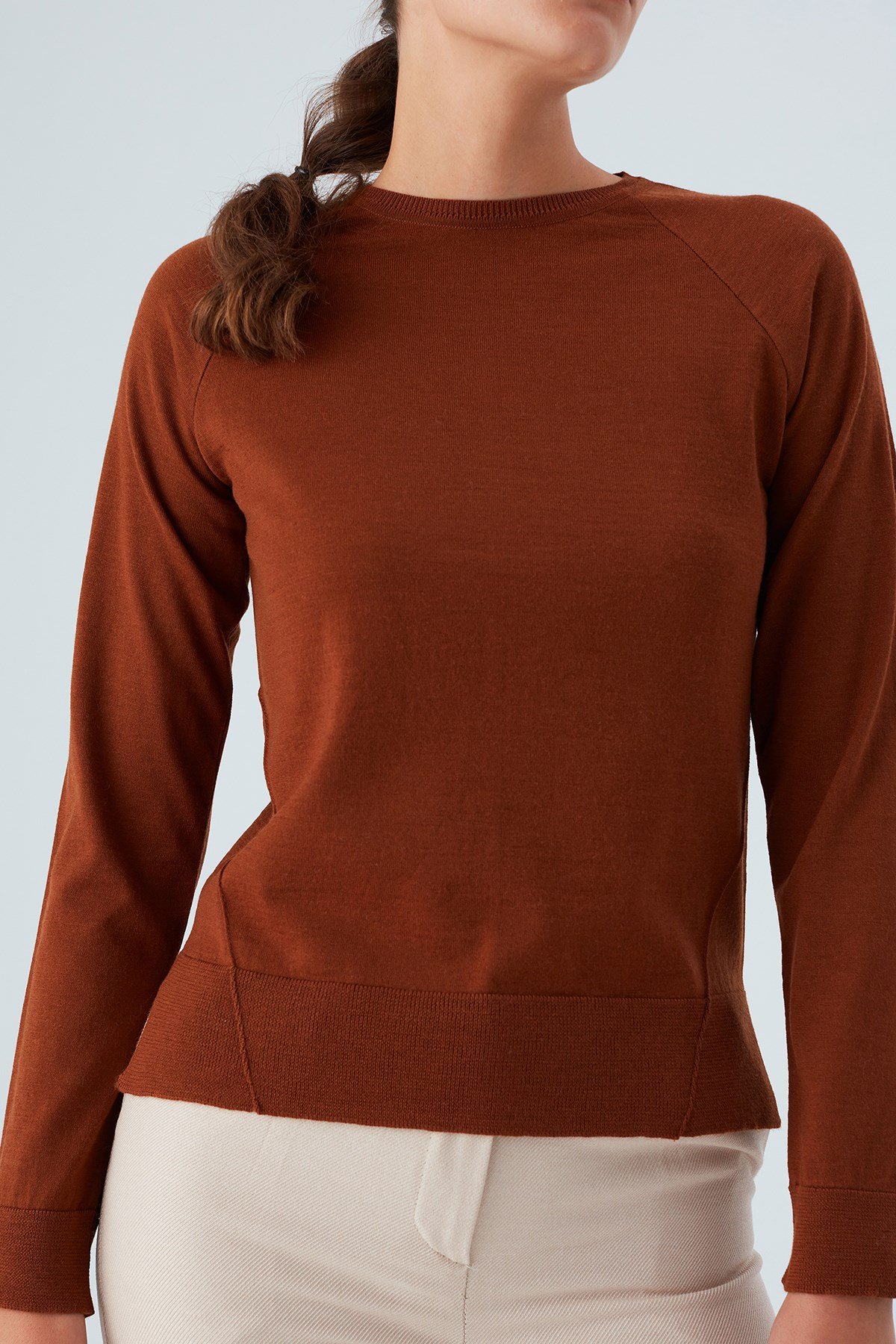 Peraluna VANESSA PULLOVER Merino Yünlü Yanları Yırtmaçlı Ince Kadın Triko Kazak Kahve