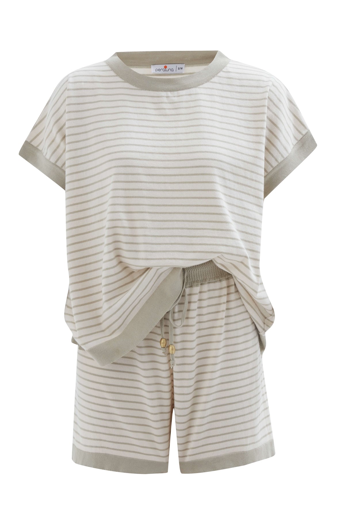 Peraluna VERA BLOUSE & SHORTS Pamuklu Yazlık Kadın Triko Şort Takım Ekru/Çağla Yeşili