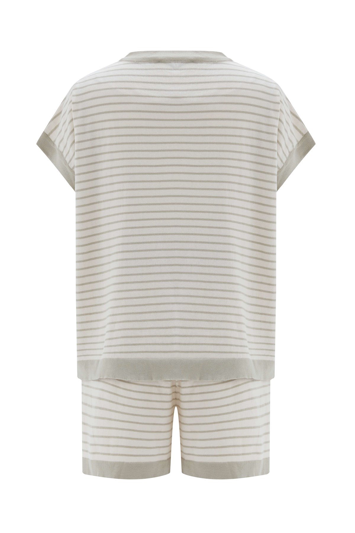 Peraluna VERA BLOUSE & SHORTS Pamuklu Yazlık Kadın Triko Şort Takım Ekru/Çağla Yeşili