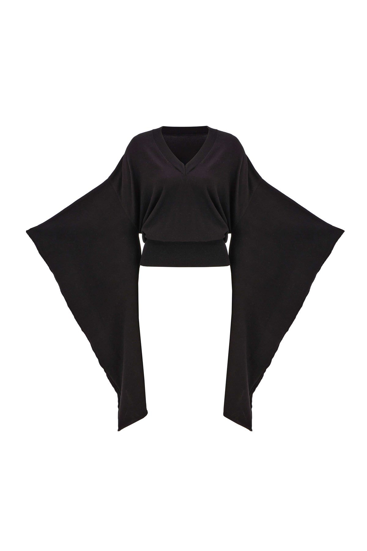 Peraluna Viskon Karışım Egzotik Kadın Triko Kimono Siyah