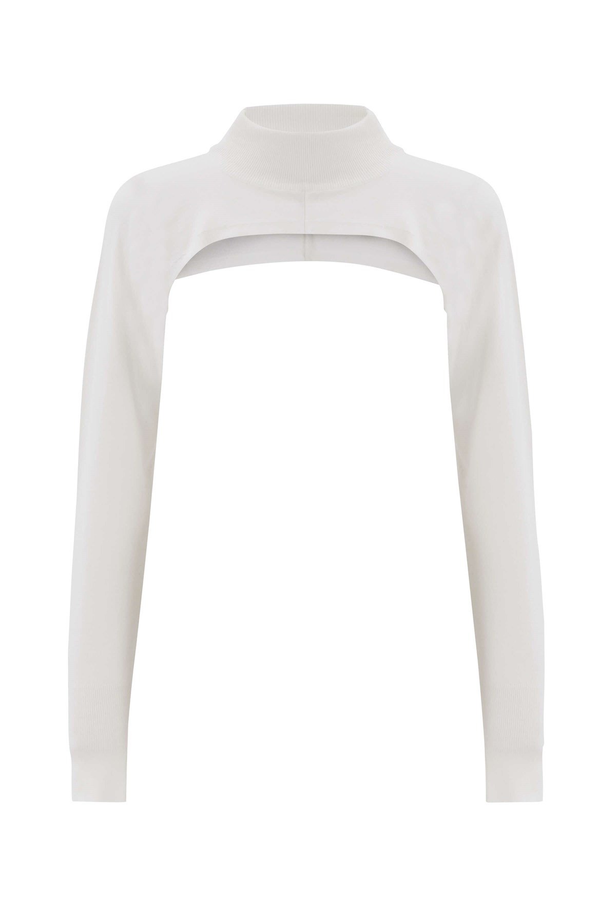 Peraluna Yarım Balıkçı Yaka Uzun Kollu Triko Omuzluk Ekru