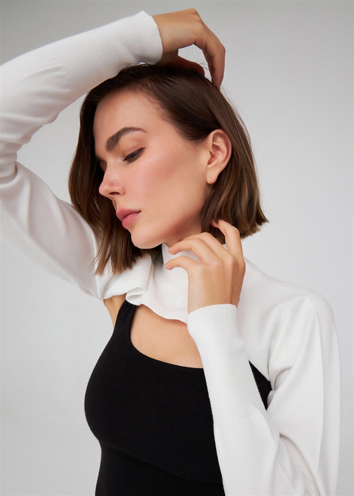 Peraluna Yarım Balıkçı Yaka Uzun Kollu Triko Omuzluk Ekru