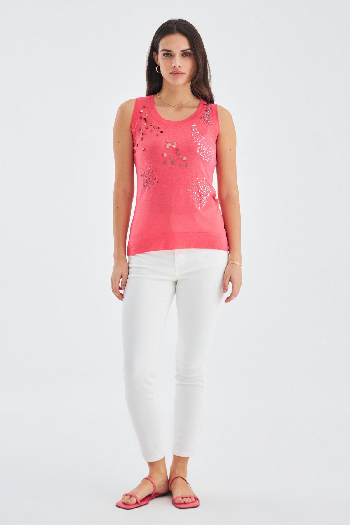 Peraluna Flake Embroidered Women's Knitwear Fine Blouse - Coral