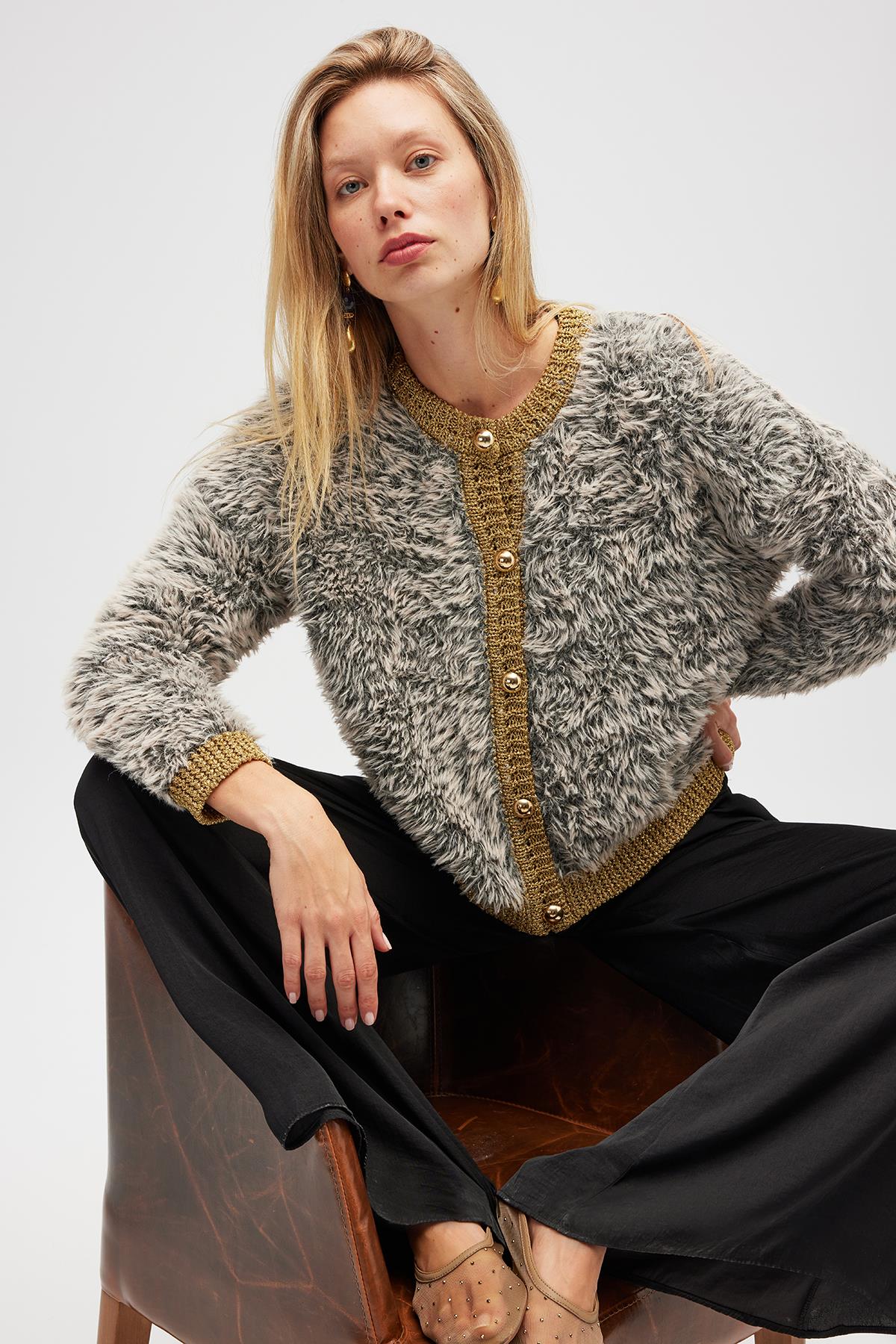 Peraluna Yoko Kadın Triko Hırka - Bej Melanj