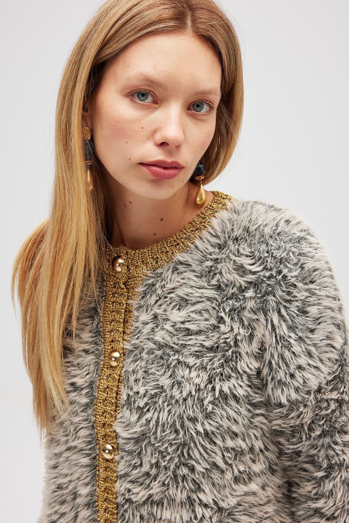 Peraluna Yoko Kadın Triko Hırka - Bej Melanj