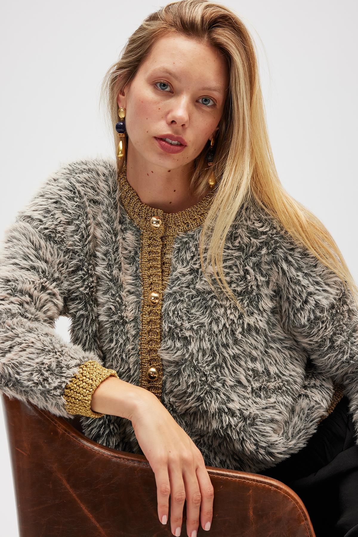 Peraluna Yoko Kadın Triko Hırka - Bej Melanj