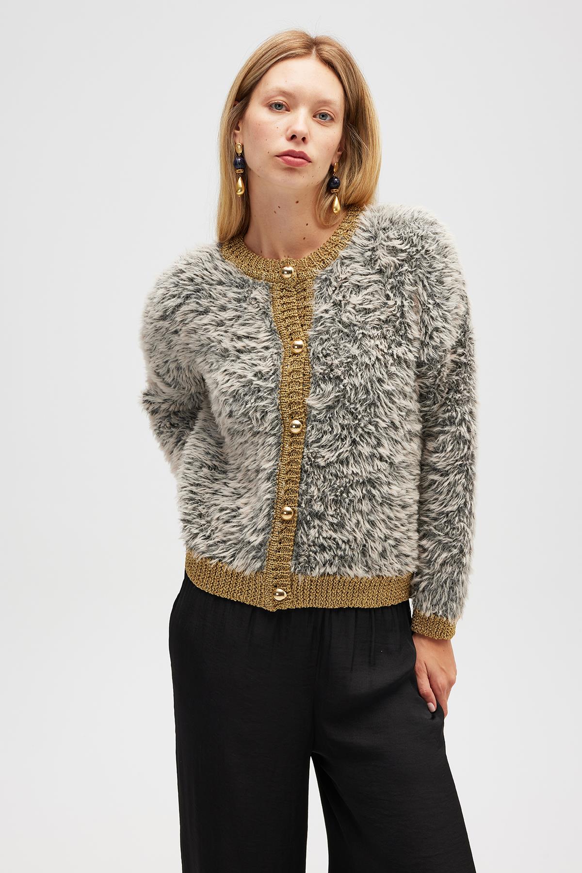 Peraluna Yoko Kadın Triko Hırka - Bej Melanj